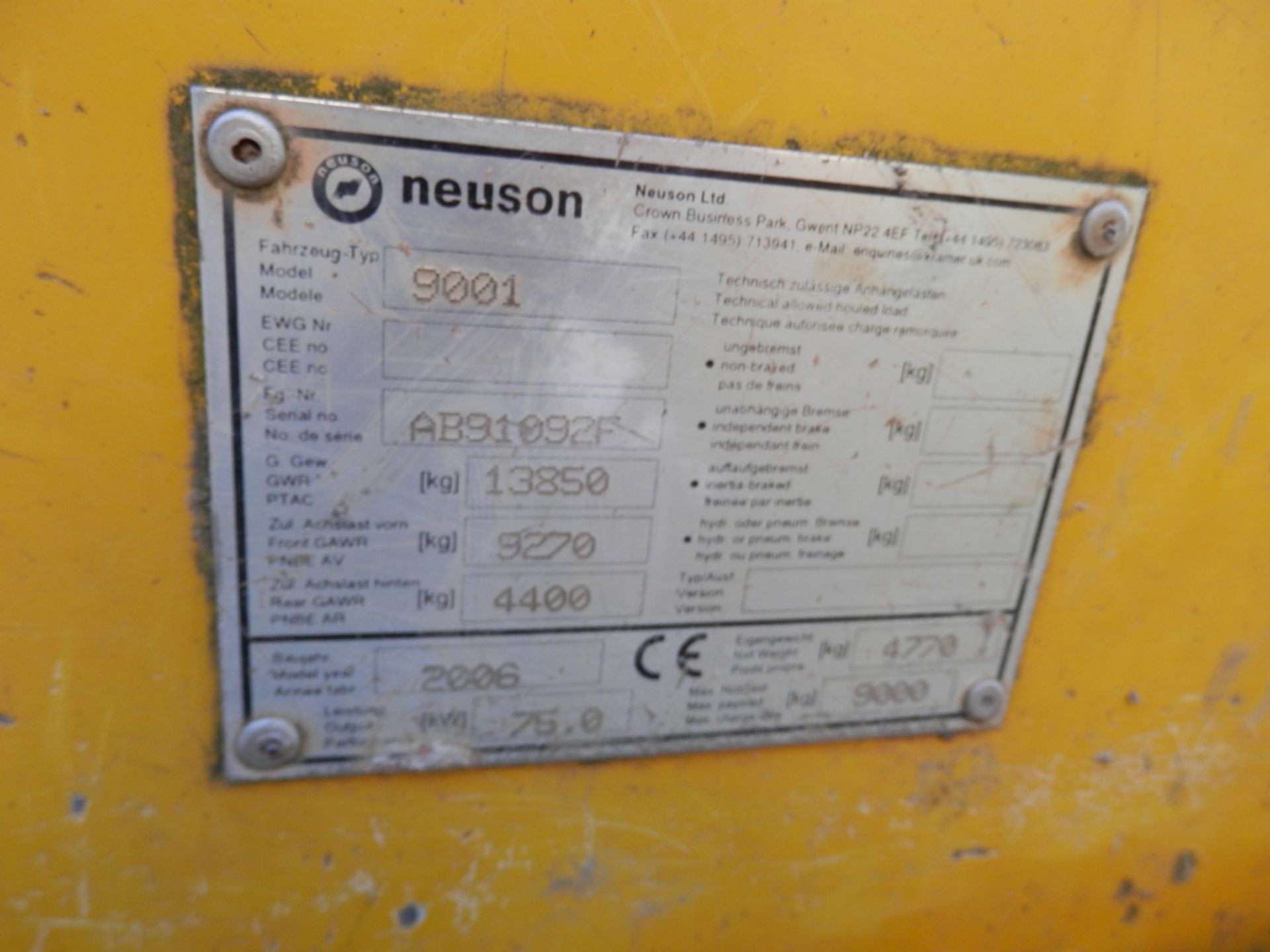 DS - 2006 NEUSON 9 TONNE DIESEL DUMPER, DRIVES & WORKS.     GOOD WORKING UNIT.   9.2 GVW.   DIESEL - Image 3 of 8