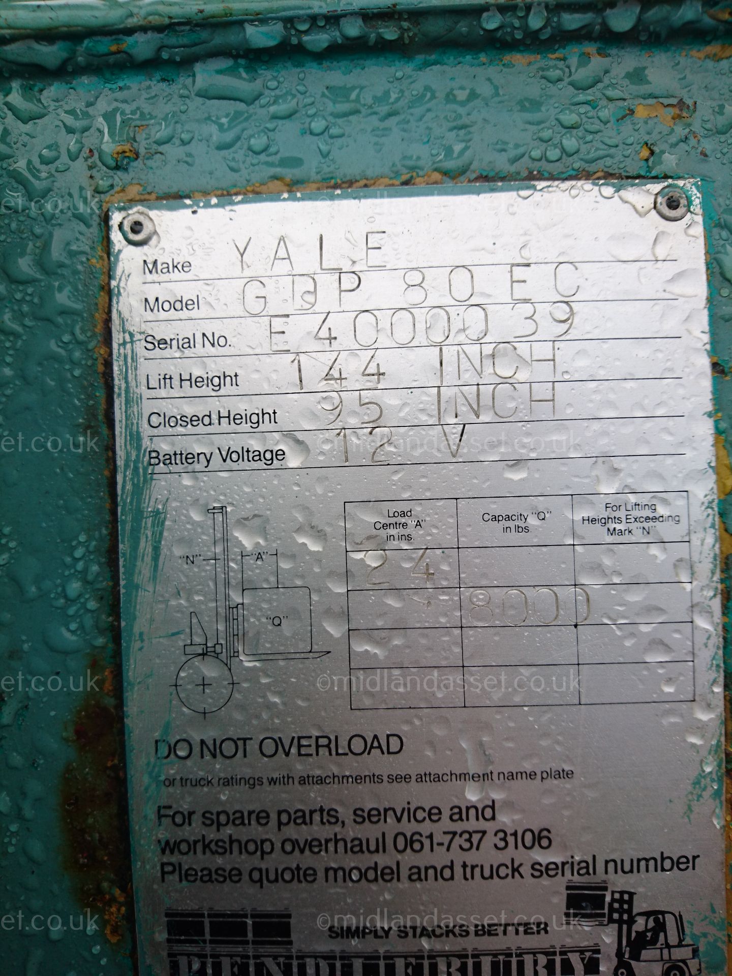 YALE GDP 80 EC DIESEL FORK TRUCK - Image 8 of 10