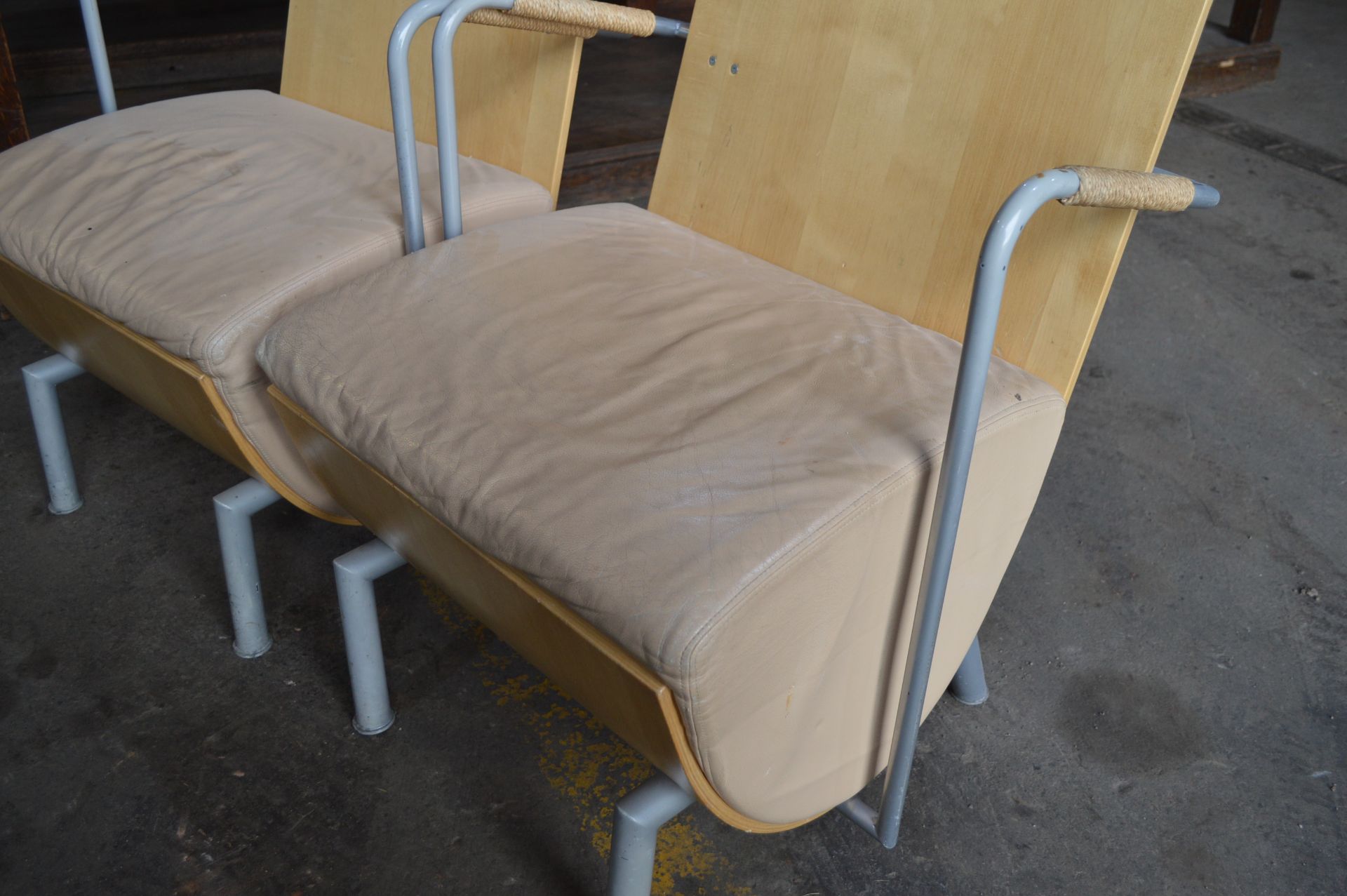 2 X DESIGNER PLY BACK STYLISH CHAIRS WITH LEATHER CUSHION *NO VAT* - Image 2 of 4