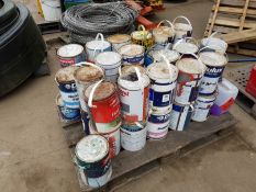 PALLET OF USED PAINT, VARIOUS COLOURS