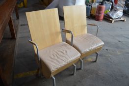 2 X DESIGNER PLY BACK STYLISH CHAIRS WITH LEATHER CUSHION *NO VAT*