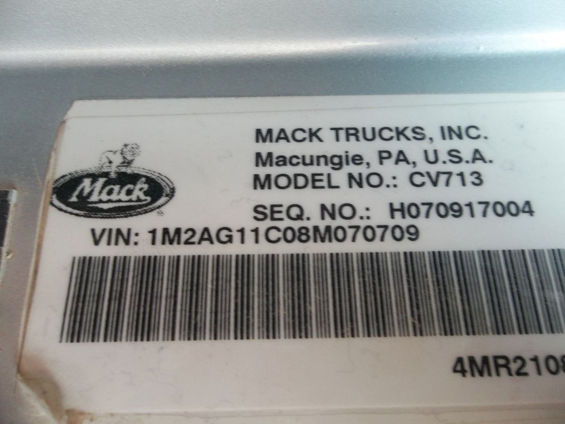 2008 Mack CV713 Cab & Chassis Truck, s/n 1m2ag11c08m070709,Mack E7 eng, 8 spd trans, od reads 170544 - Image 6 of 6