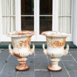 Pair old cast iron garden urns