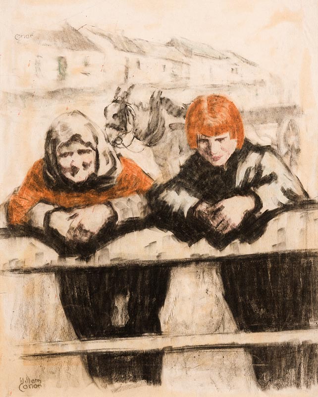 William Conor RHA RUA ROI (1881-1968) Shawlie with Red Haired Girl