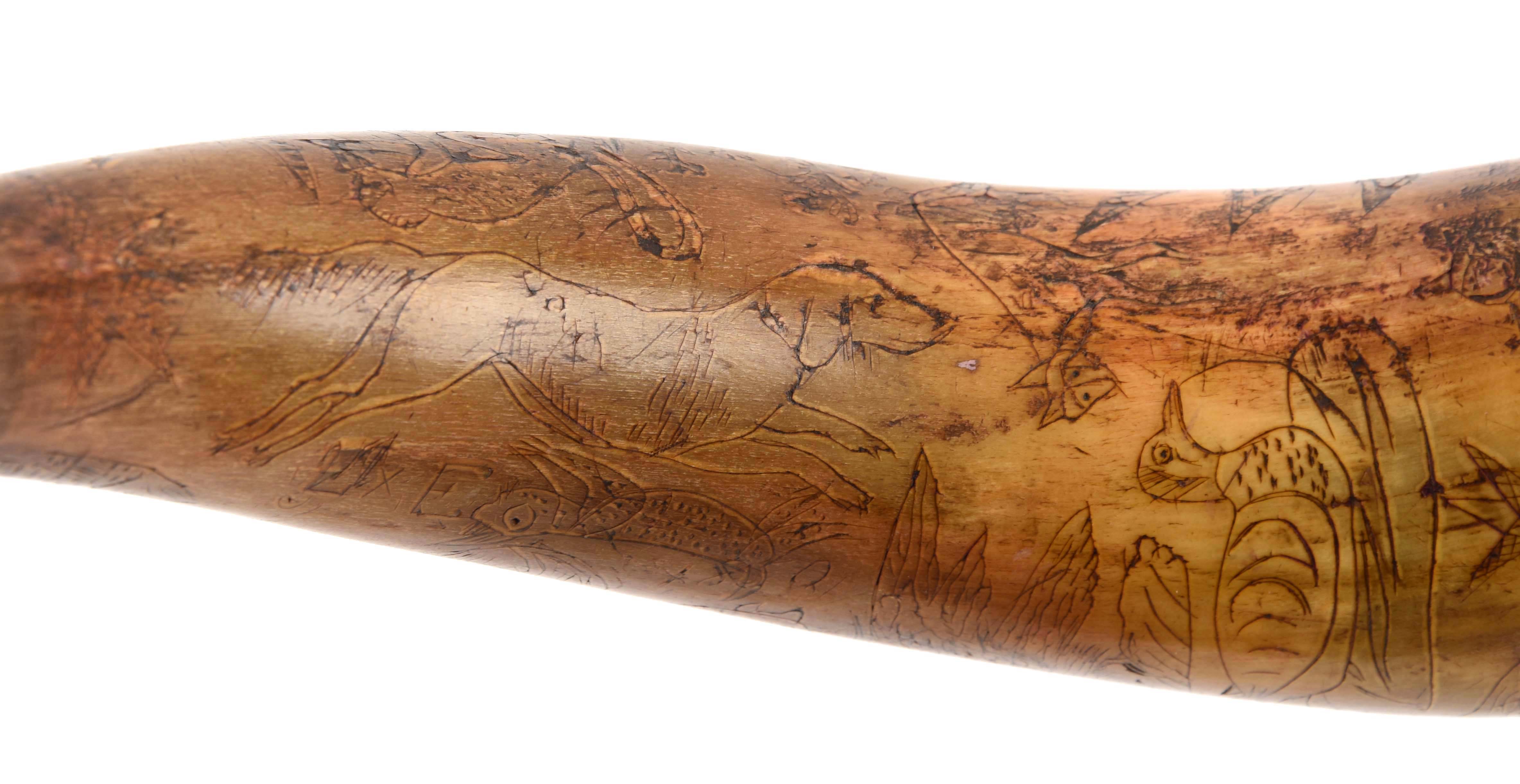 19th Century Powder Horn Engraved with “Animals of the Hunt”. - Image 3 of 3