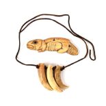 Lot Of 2: Indian Tlinget Amulet with Baleen Eye & Whales Teeth Necklace.