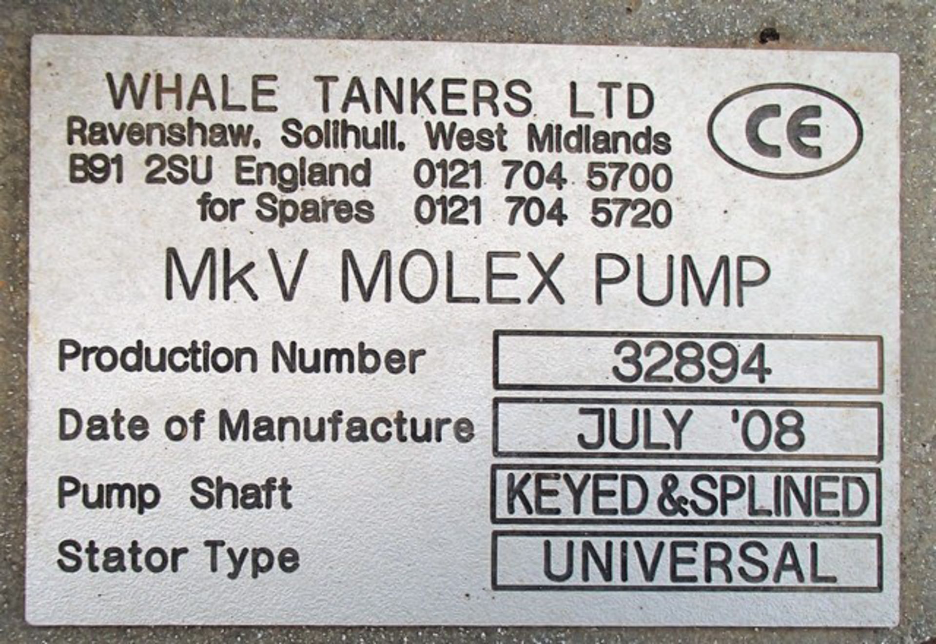 2008 WHALE TANKERS MKV MOLEX PUMP, MOUNTED ONSINGLE GALVANISED TOWABLE CHASIS, 130HRS SHOWING - Image 9 of 10