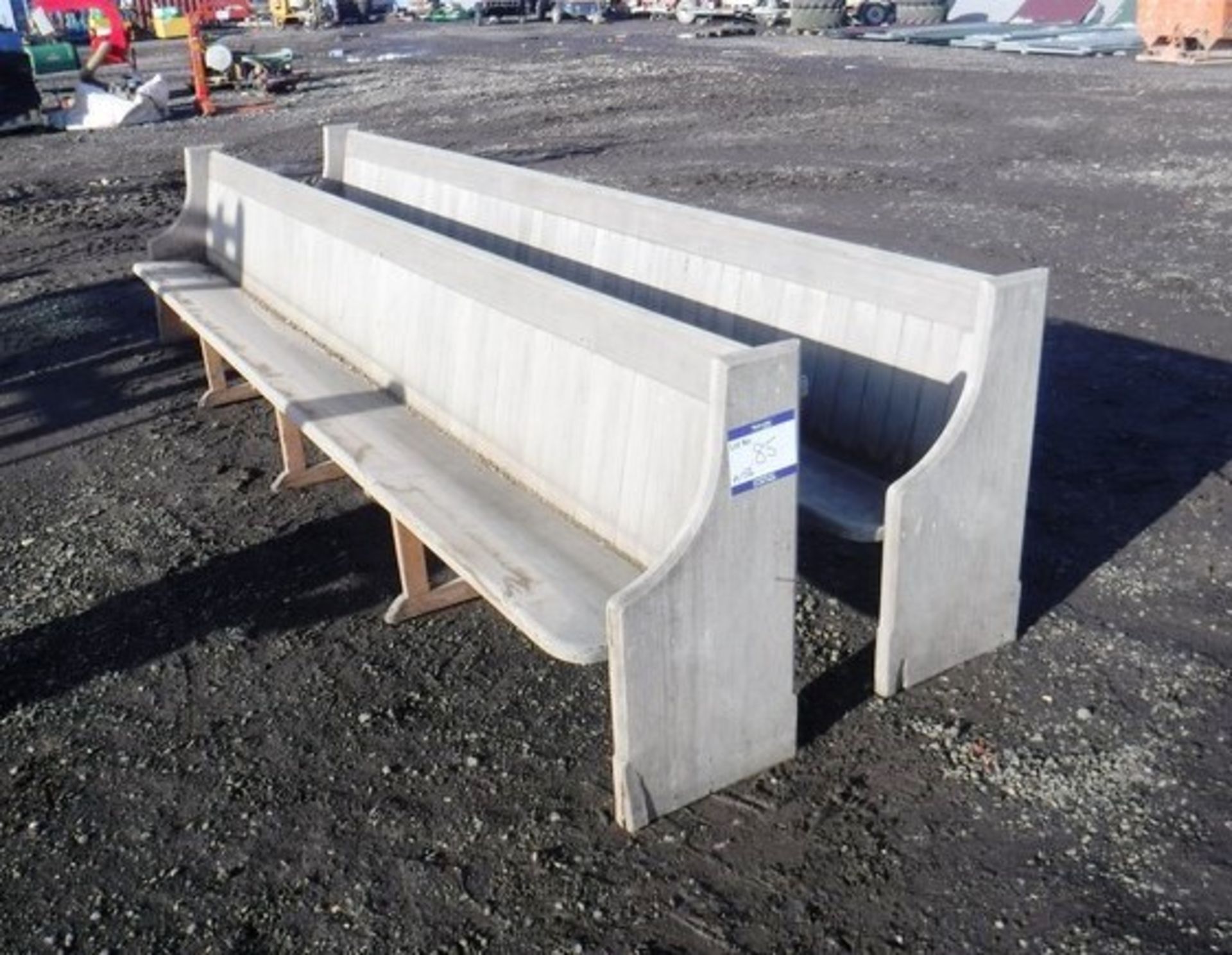 2 LONG WOODEN PEWS, 420CM LONG, 90CM HIGH, 35CM SEAT WIDTH - Image 2 of 3