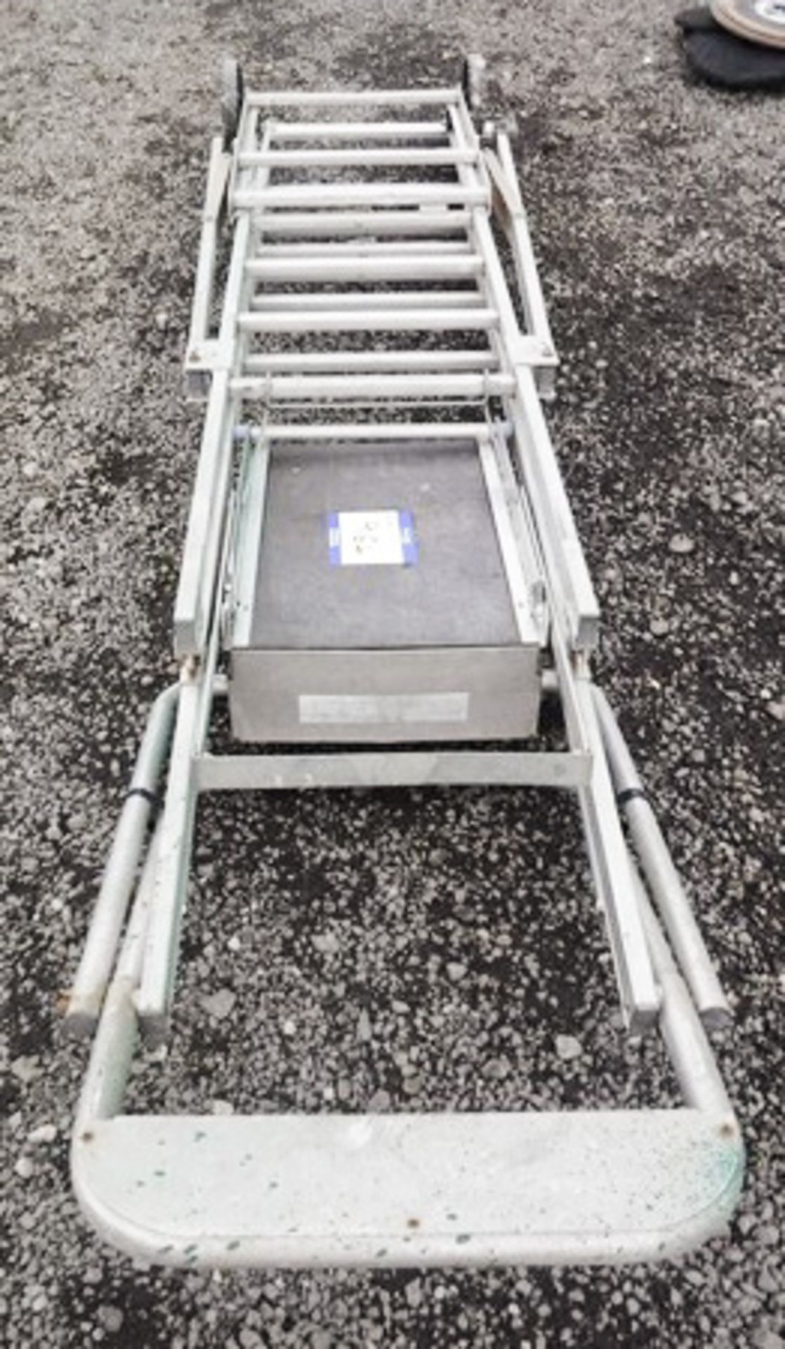 ZARGES EXTEMDING SAFETY LADDER WITH STABILIZER LEGS & WHEELS