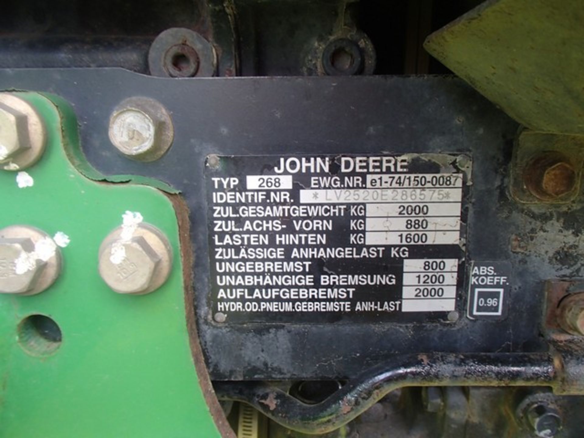 2007 JOHN DEERE 2520, S/N LV2520E286575, 1803HRS (NOT VERIFIED) - Image 10 of 16