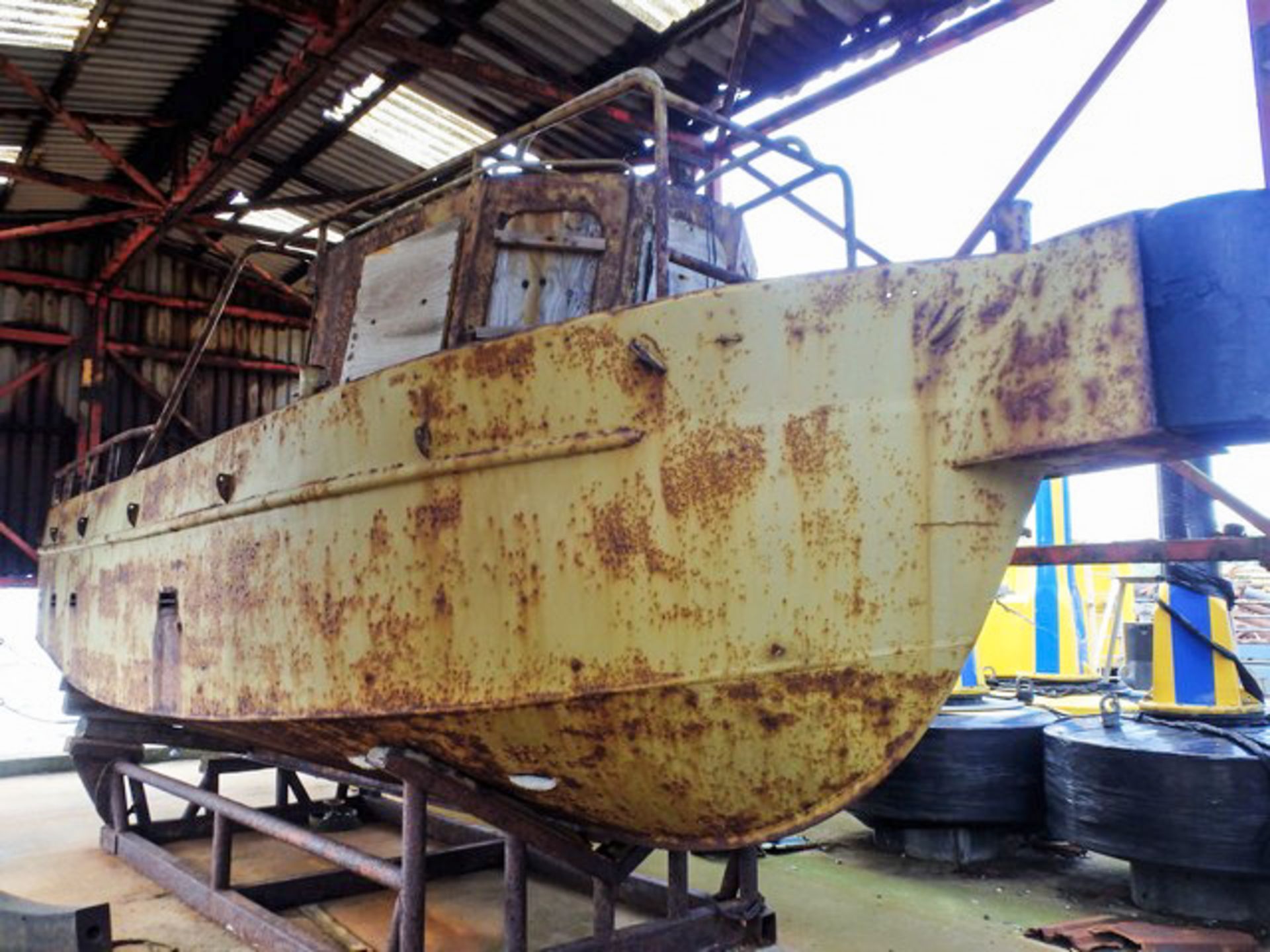 STEEL WORK BOAT, 4 CYL FORD ENGINE, L - 8.2M, W -2.8, H - 3.5M, NOT IN CERT (SOLD AS SEEN)** 10% BUY