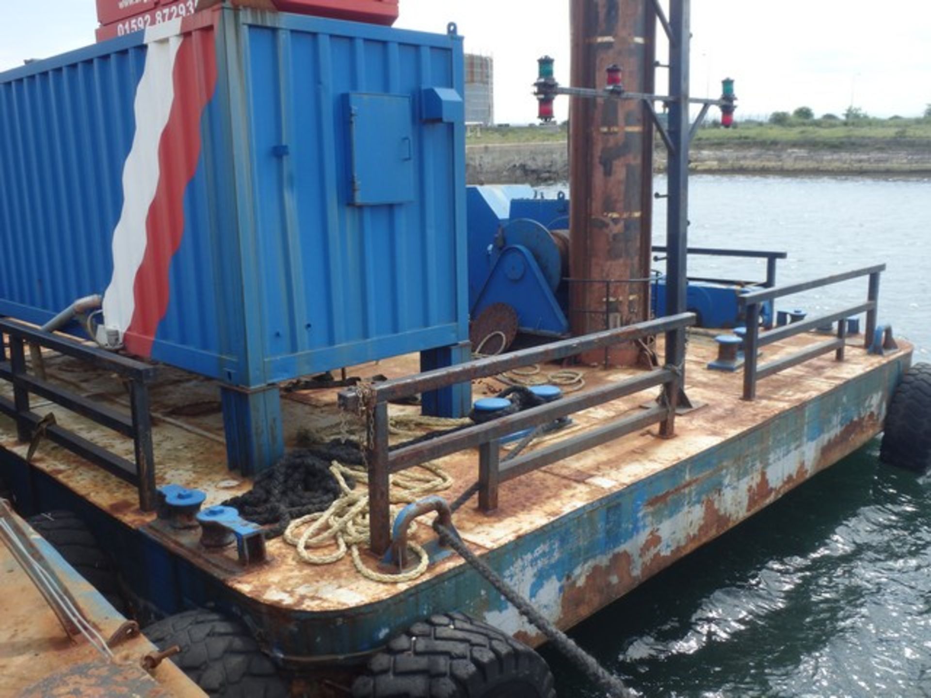 1957 STEEL DUMB BARGE WITH LIEBERR 962 EXCAVATOR C/W 3M & 5M BUCKETS, 3 X 16M SPUD LEGS - WINCH OPER - Image 15 of 16