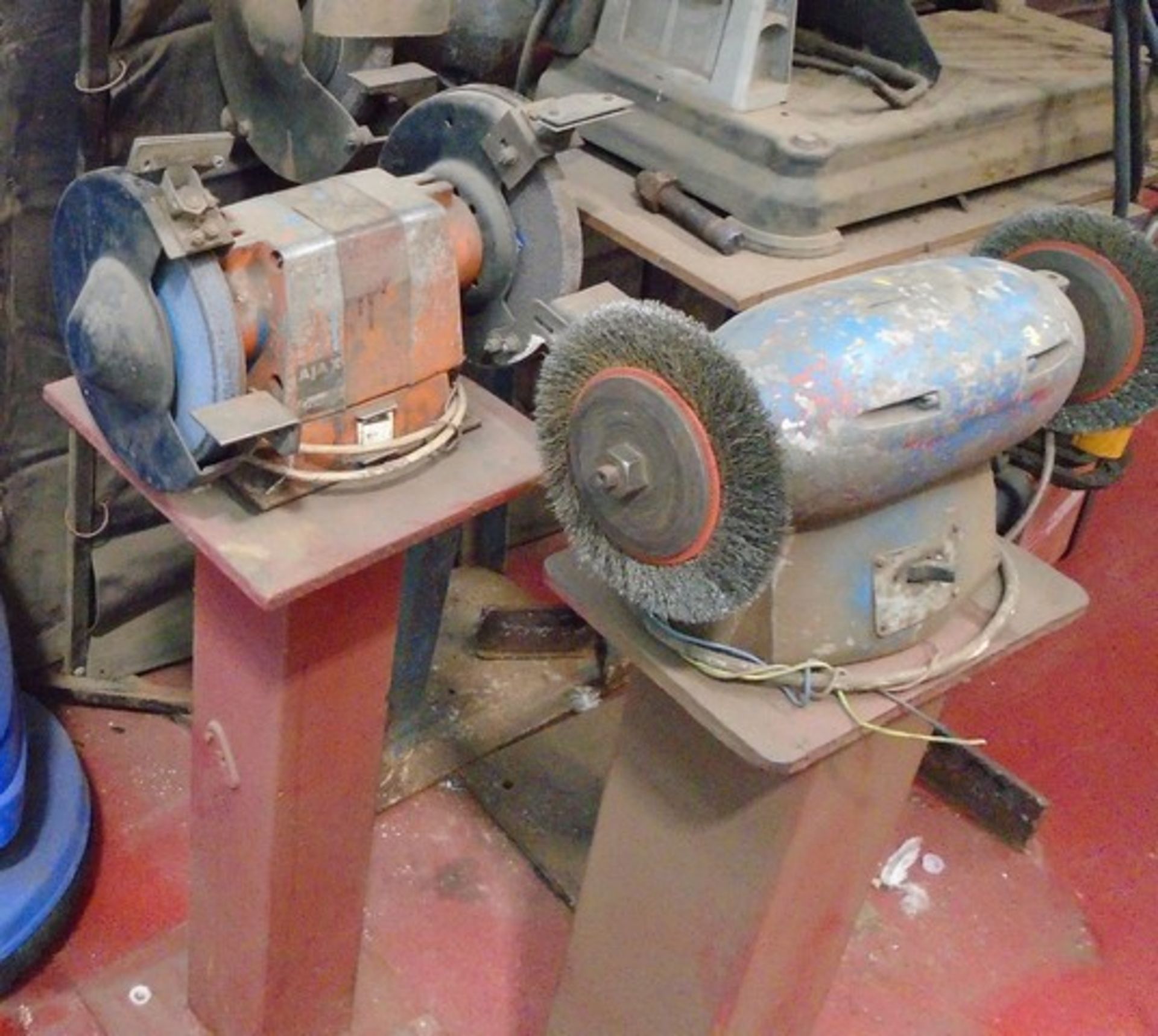 2 X BENCH GRINDERS & WIRE BRUSH WITH POSTS