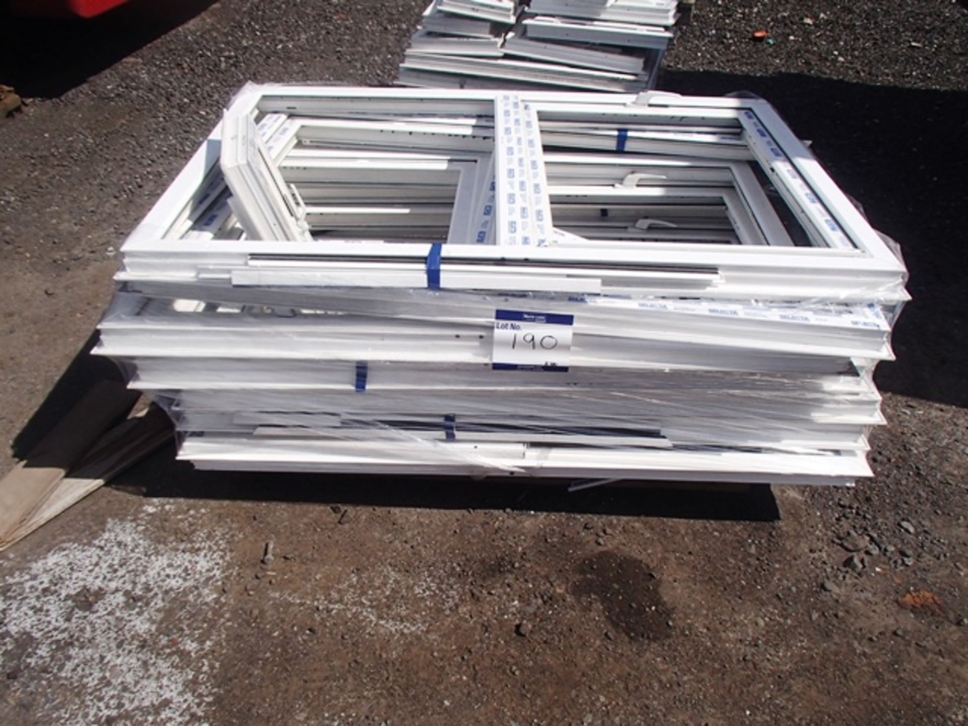 7 X PVC WINDOW FRAMES 1490MM X 990MM, 4 X WINDOW 595MM X 300MM, 2 X PVC WINDOWS 450MM X 300MM