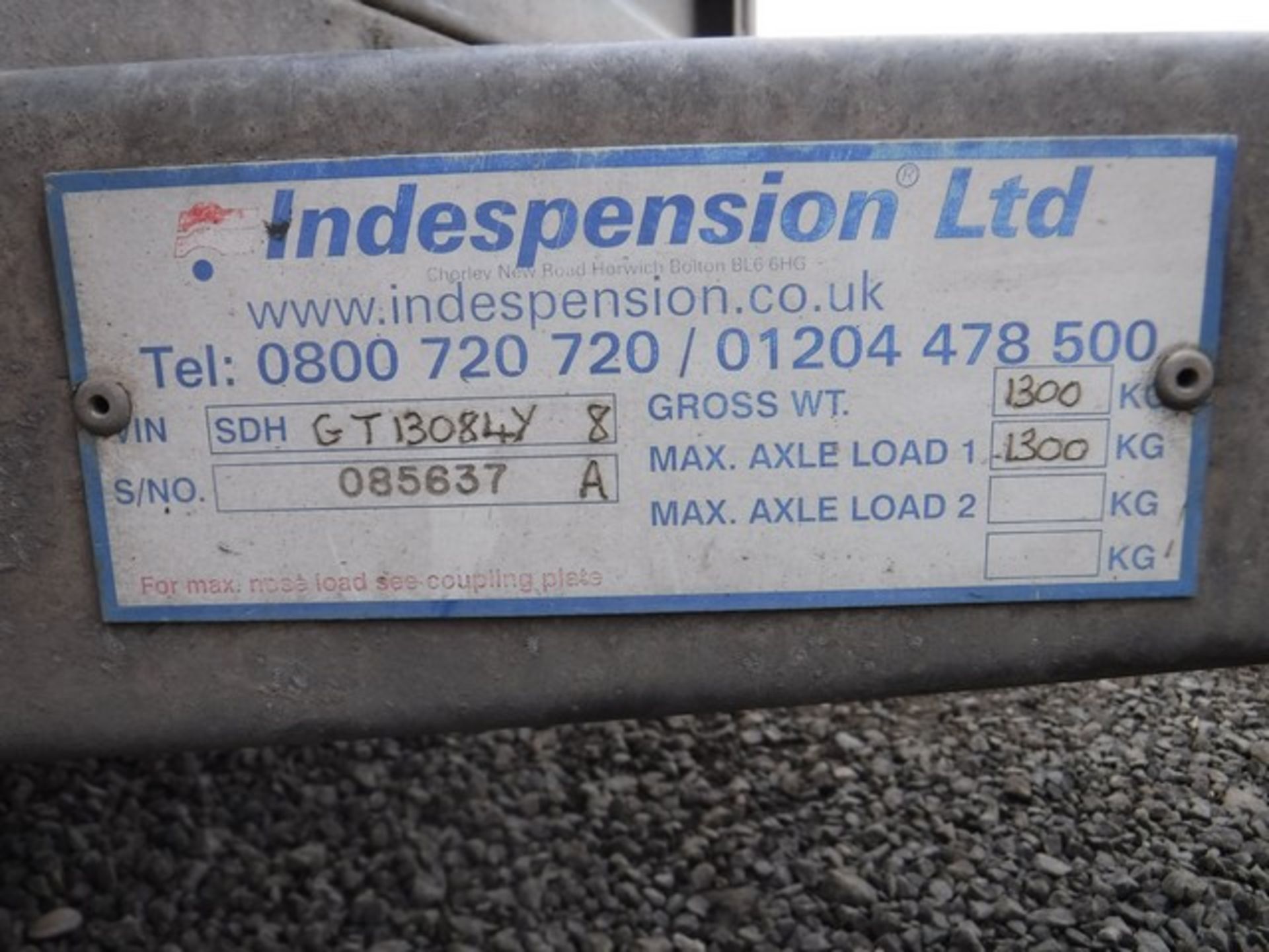 INDESPENSION SINGLE AXLE 8 X 4 PLANT TRAILER, S/N 085637, VIN GT1304Y, ASSET NO 758-7053 - PO62HF, H - Image 4 of 5