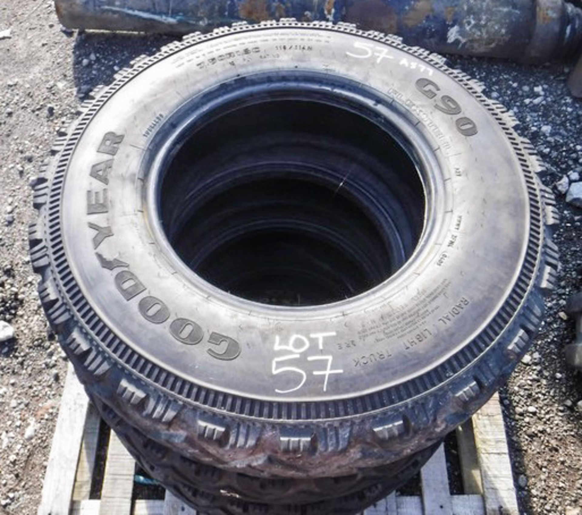 4 X USED GOODYEAR TYRES, 750 16 10 PLY RATING