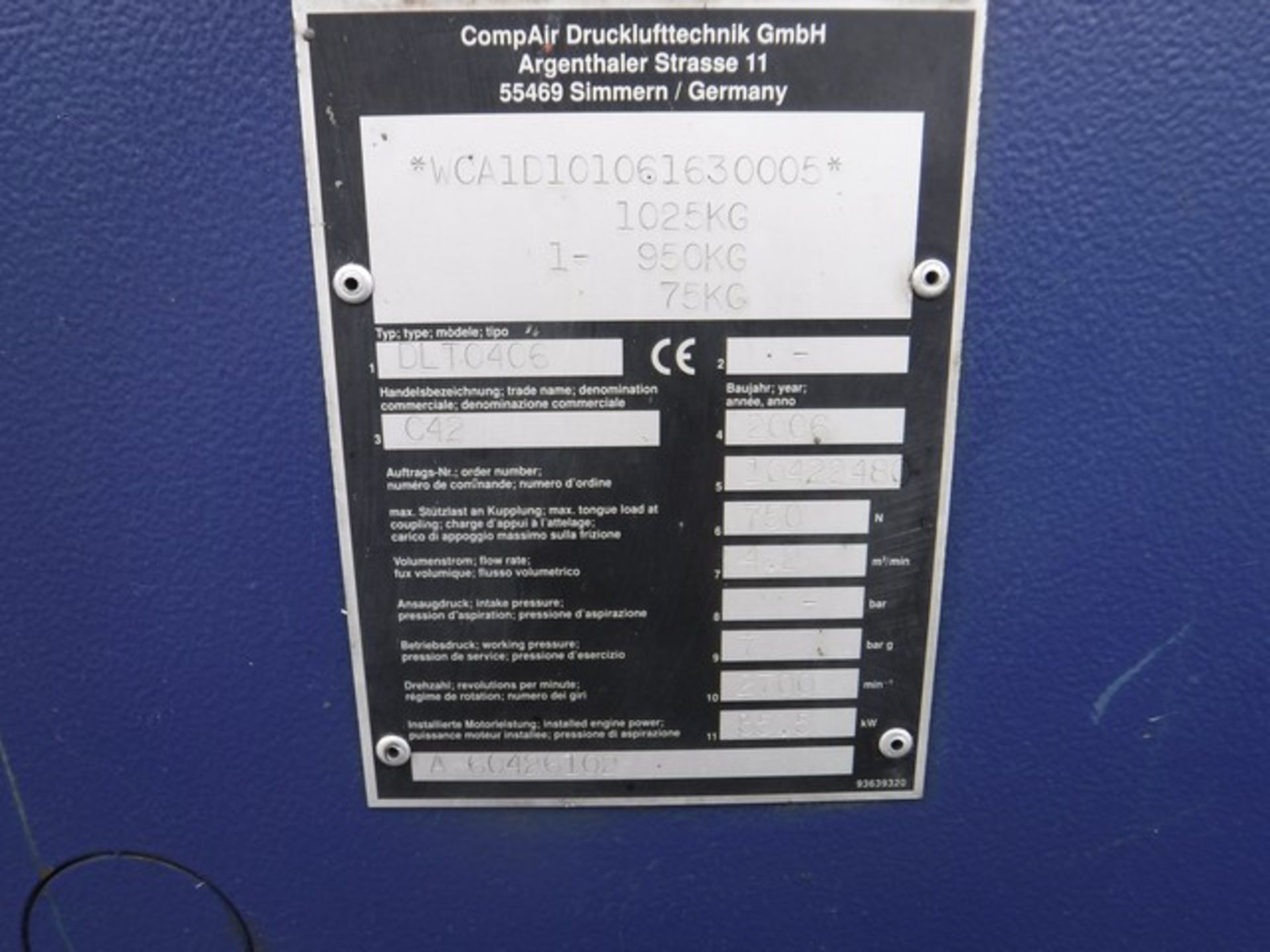 2006 COMPAIR C42 COMPRESSOR, MODEL TYPE DCT0406, 1321HRS (NOT VERIFIED) - Image 5 of 6