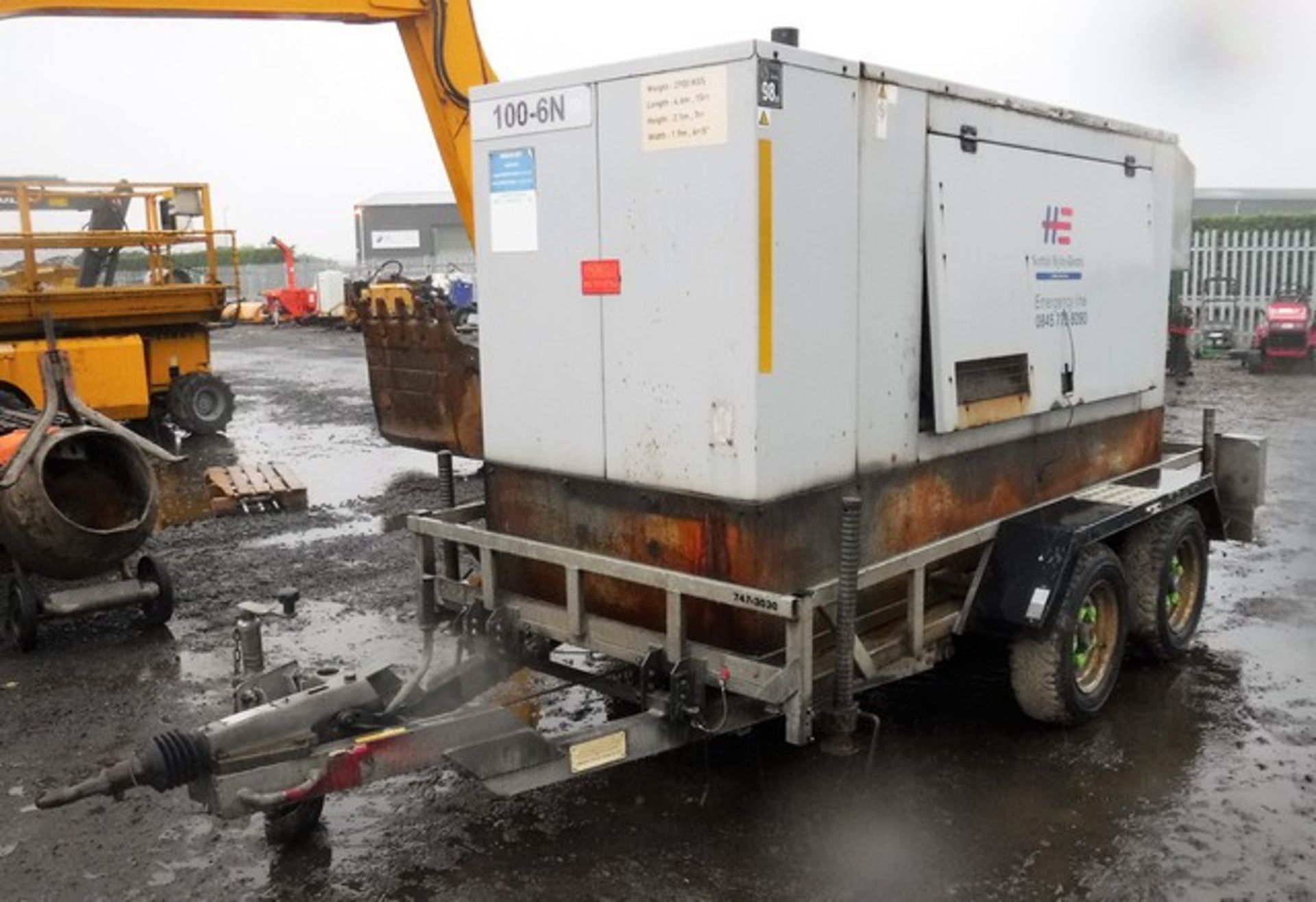 GENERATOR HOUSING C/W PERKINS ENGINE FOR SPARES OR REPAIR. MOUNTED ON TWIN AXLE RM TRAILERS TYPE 4P4