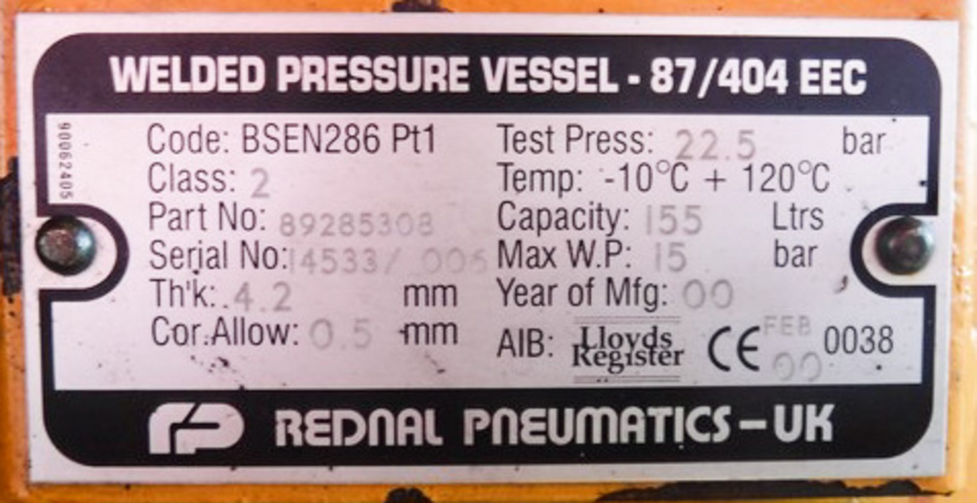 2000 INGERSOLL RAND TOWABLE COMPRESSOR MODEL 12/235 WEC. CODE 094. MAX PRESSURE 138 BAR. FITTED WITH - Image 10 of 12