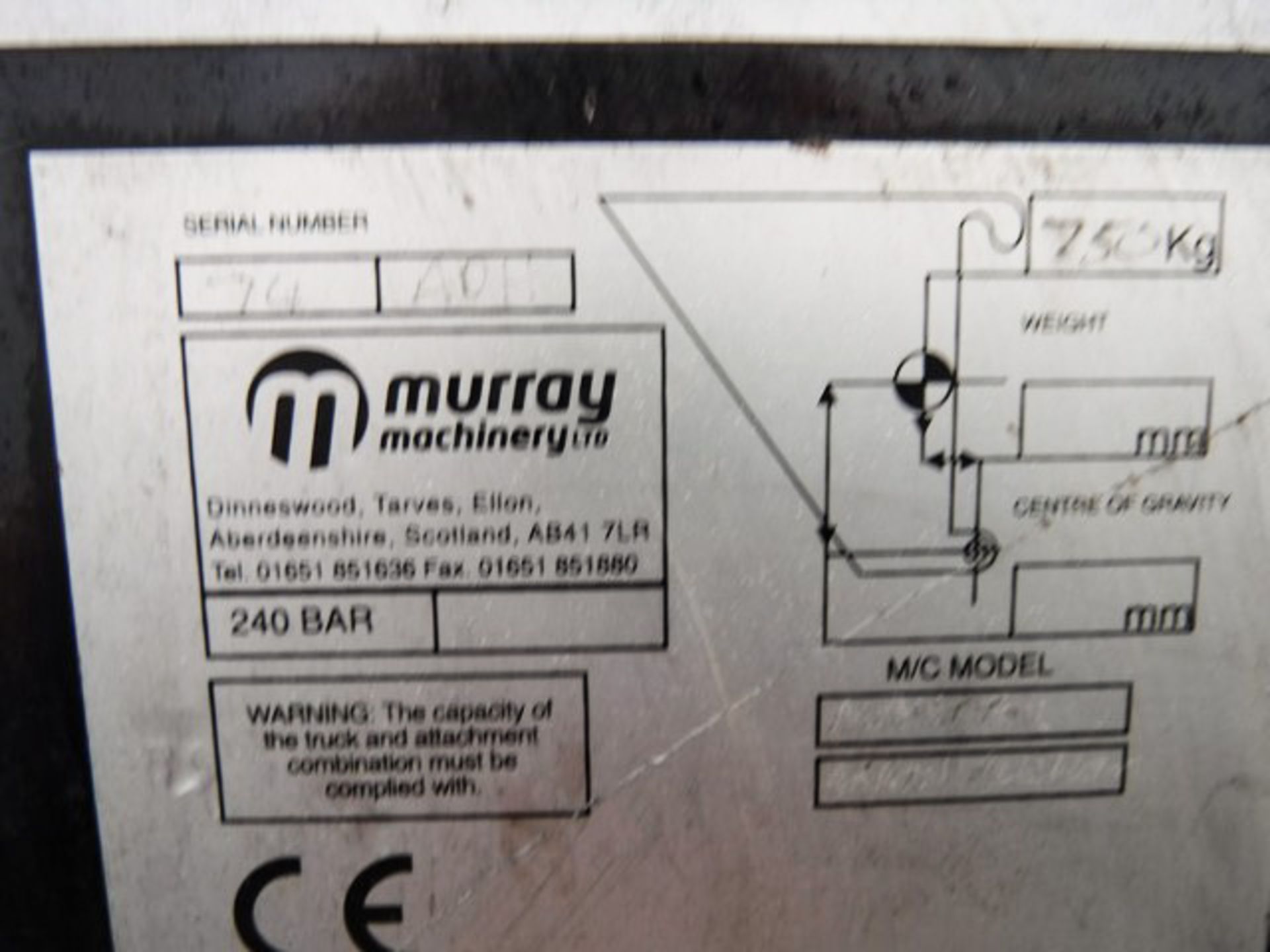 MURRAY GRAIN BUCKET, MODEL MANITOU, 750KGS, S/N 74ADH ** 10% BUYERS PREMIUM ** - Image 3 of 3