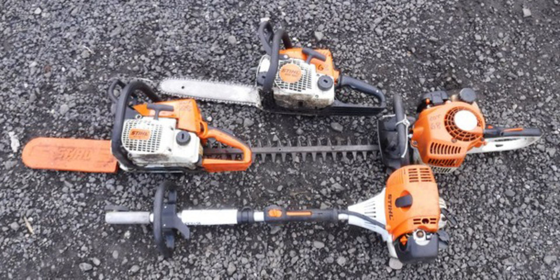 STIHL POWER UNIT, 2 STIHL CHAINSAWS & 1 STIHL HEDGE TRIMMER, FOR SPARES OR REPAIRS