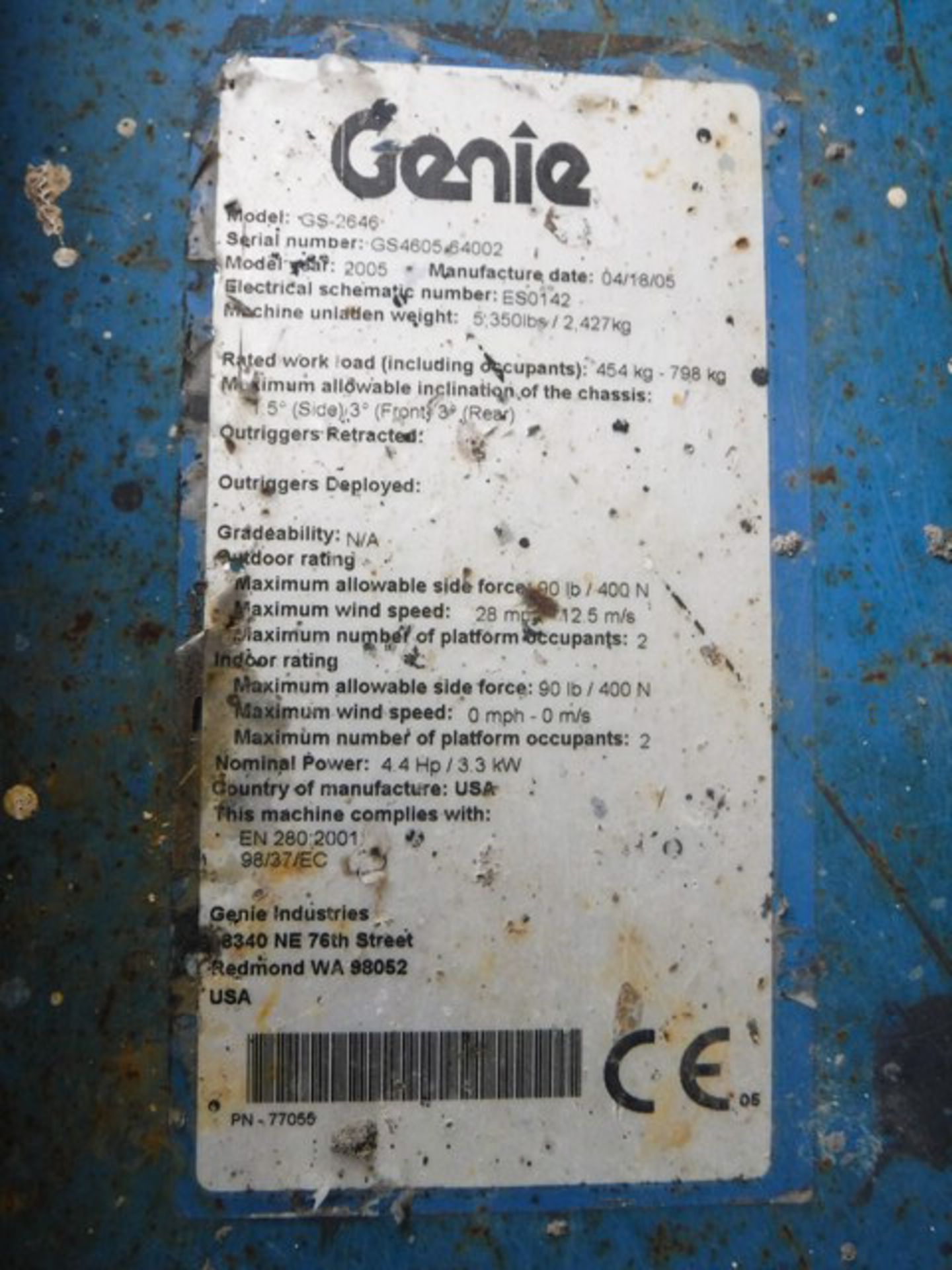 2005 GENIE GS2646, S/N GS4605-64002, 412HRS (NOT VERIFIED) - Image 11 of 12