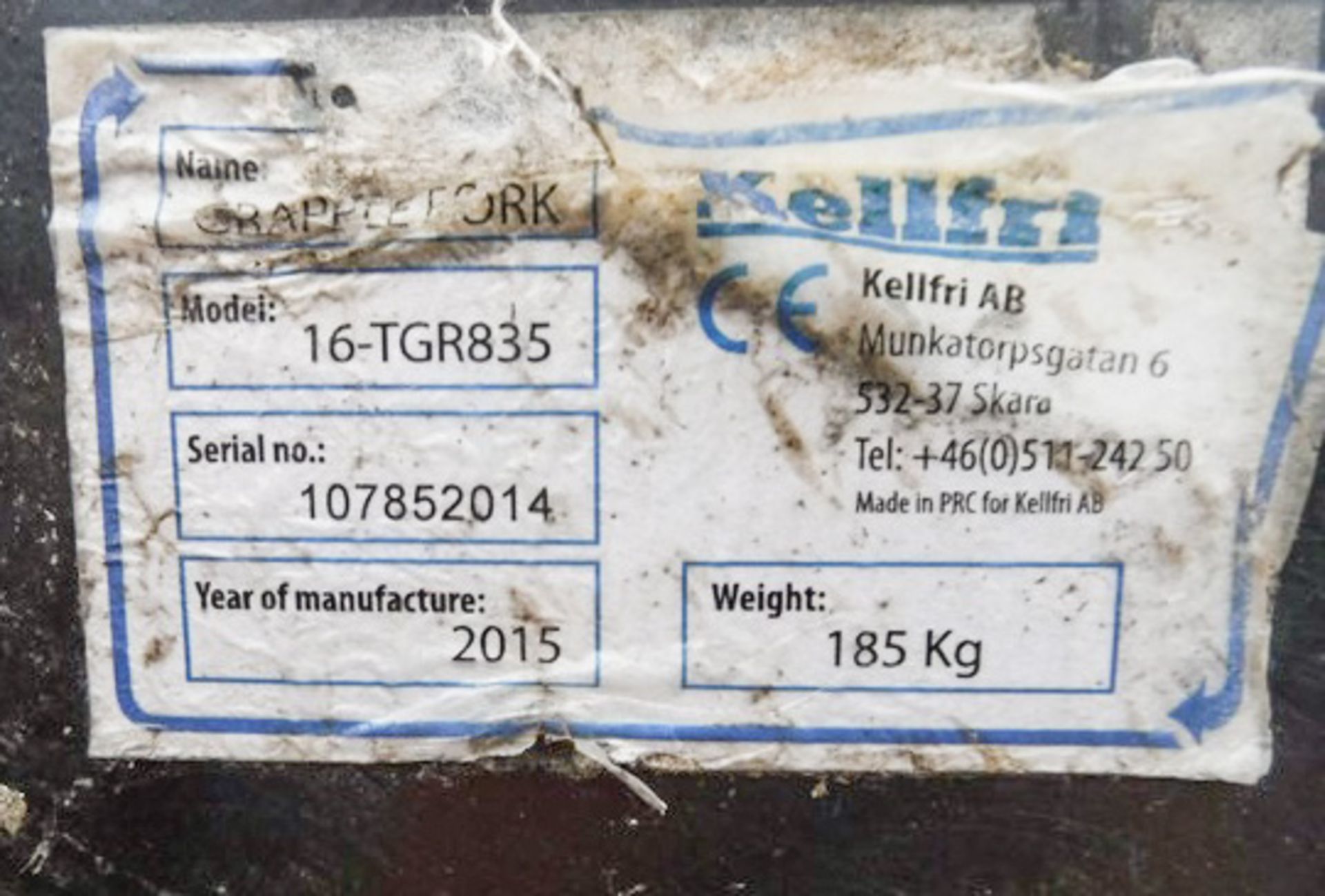 2015 KELLFRI GRAPPLE FORK, MODEL 16-TGR835, S/N 107852014 ** 10% BUYERS PREMIUM ** - Image 2 of 2