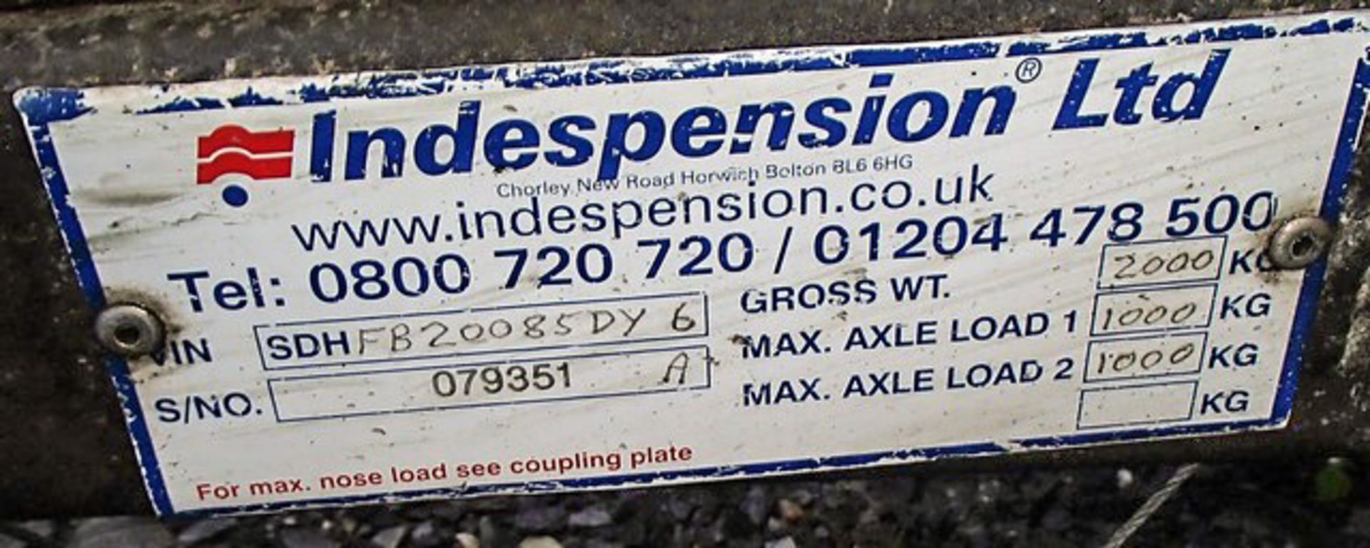 8' X 5' INDESPENSION DROP SIDE TWIN AXLE TRAILER, A/N 079351, ASSET 758-6227 - Image 4 of 5