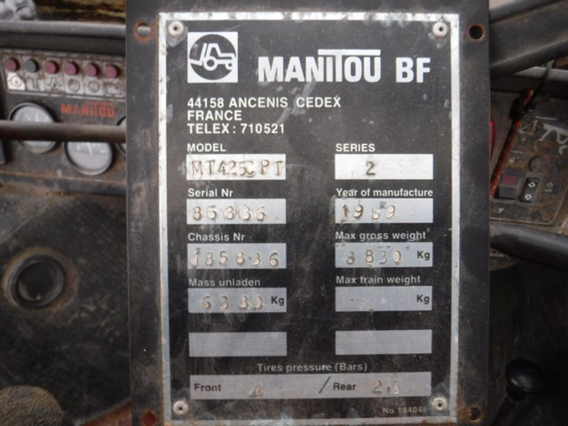 1989 MANITOU TURBO, MODEL - MT425CPT, SERIES 2, CHASSIS 185836, 5693HRS (NOT VERIFIED) ** 10% BUYERS - Image 7 of 15