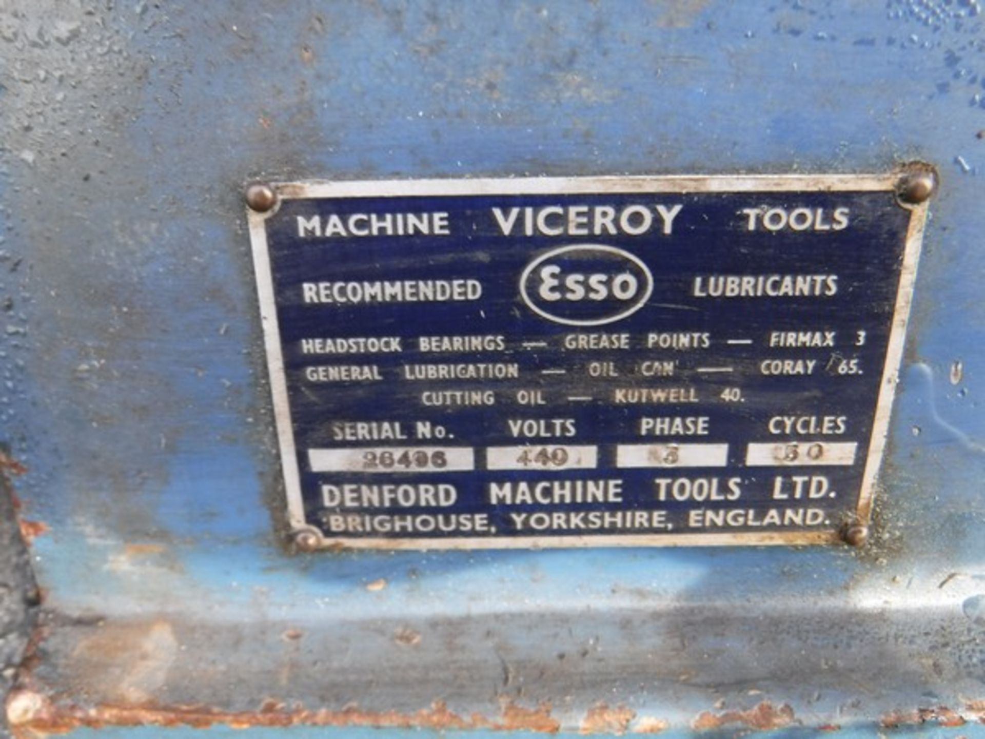 VICEROY LATHE. SN26496. VOLTS 440. PHASE 3 - Image 2 of 2