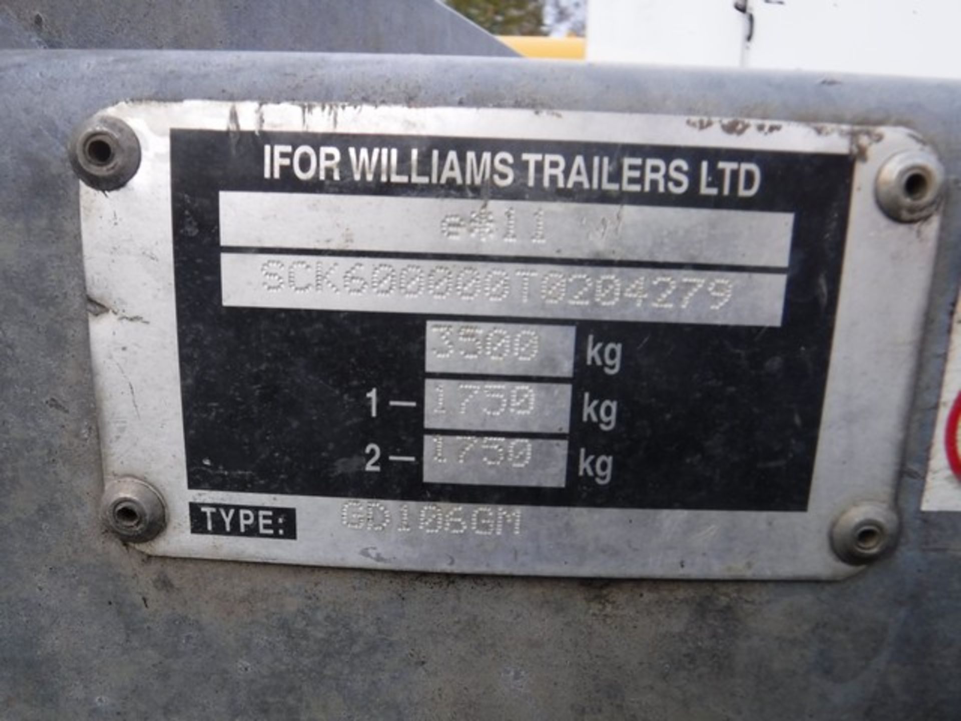 10 X 6 IFOR WILLIAMS PLANT TRAILER, MODEL GD106GM, 3500KGS, S/N SCK600000T0204279 - Image 5 of 7