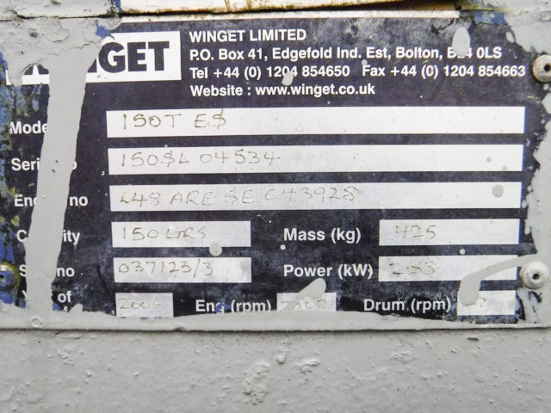 WINGET DIESEL MIXER 150T, ELECTRIC START - Image 3 of 3