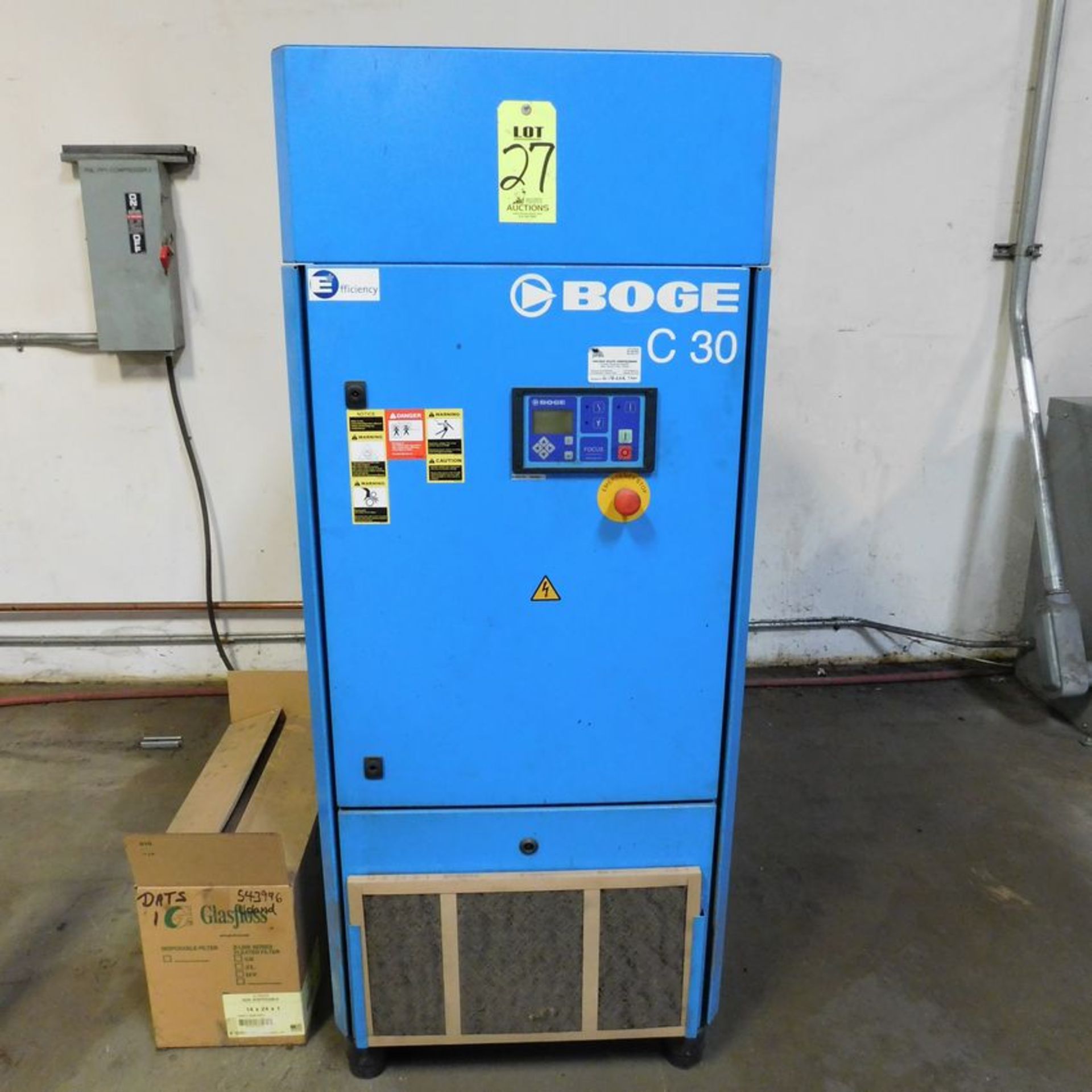 2014 BOGE C-30 ROTARY SCREW TYPE AIR COMPRESSOR, 30HP, S/N 5060084 (ADVANCED RIGGERS & MILLWRIGHTS