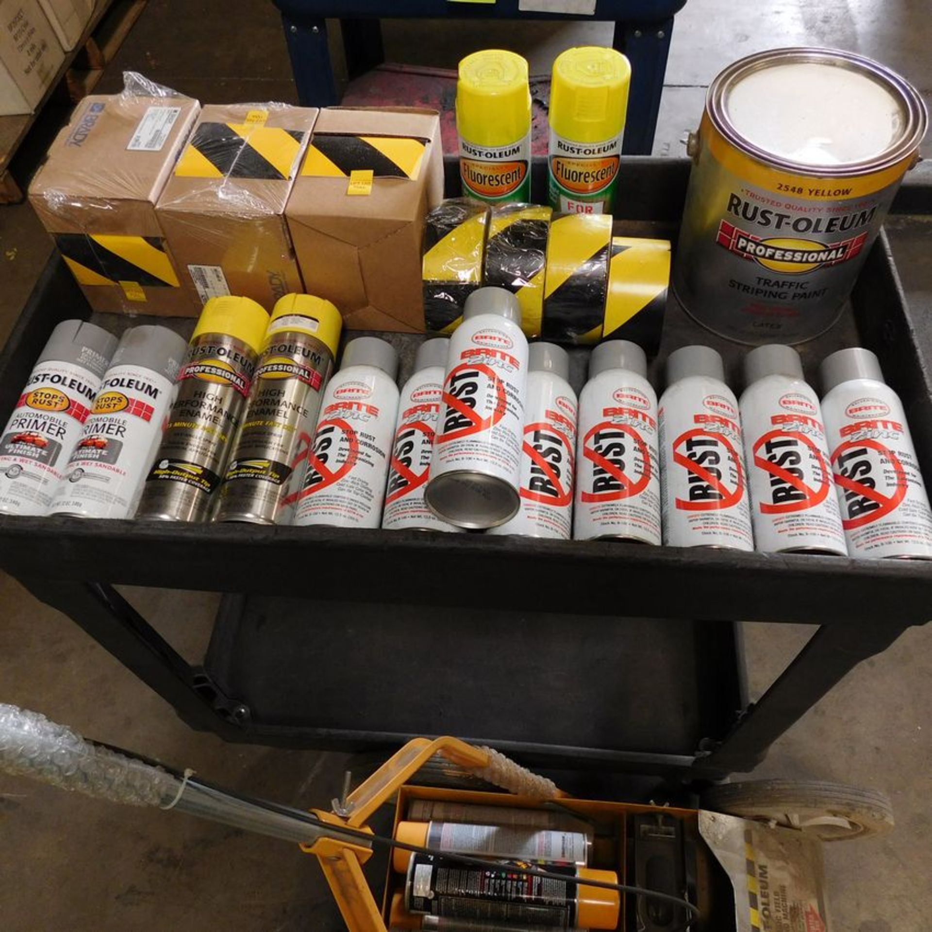 LOT - RUST-OLEUM PRODUCTS TO INCLUDE: PARKING LOT STRIPING MACHINE, AUTO PRIMER, TRAFFIC STRIPING - Image 2 of 2