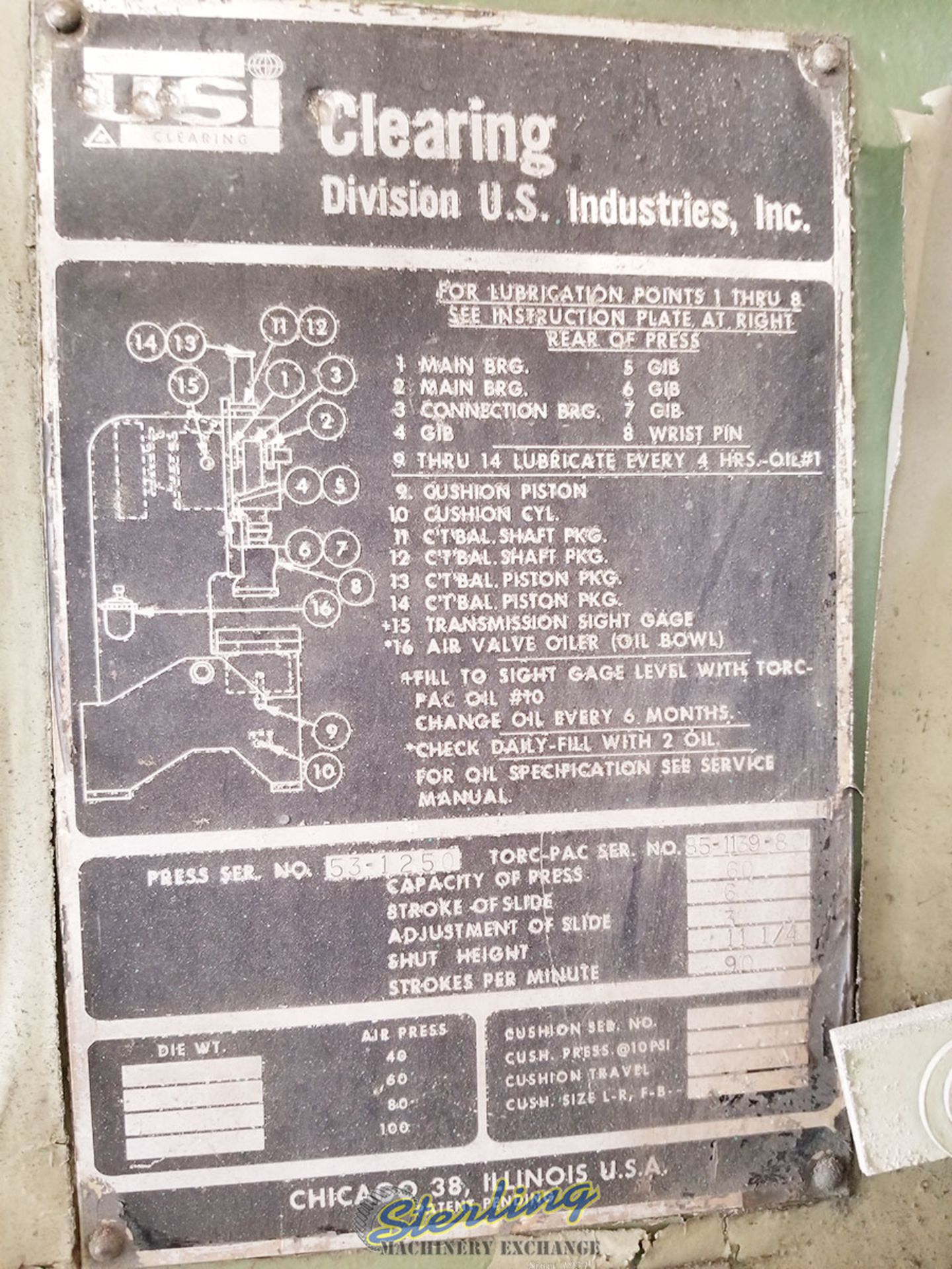 60 Ton x 6" Used USI, Clearing OBI Punch Press, Mdl. - Image 7 of 11