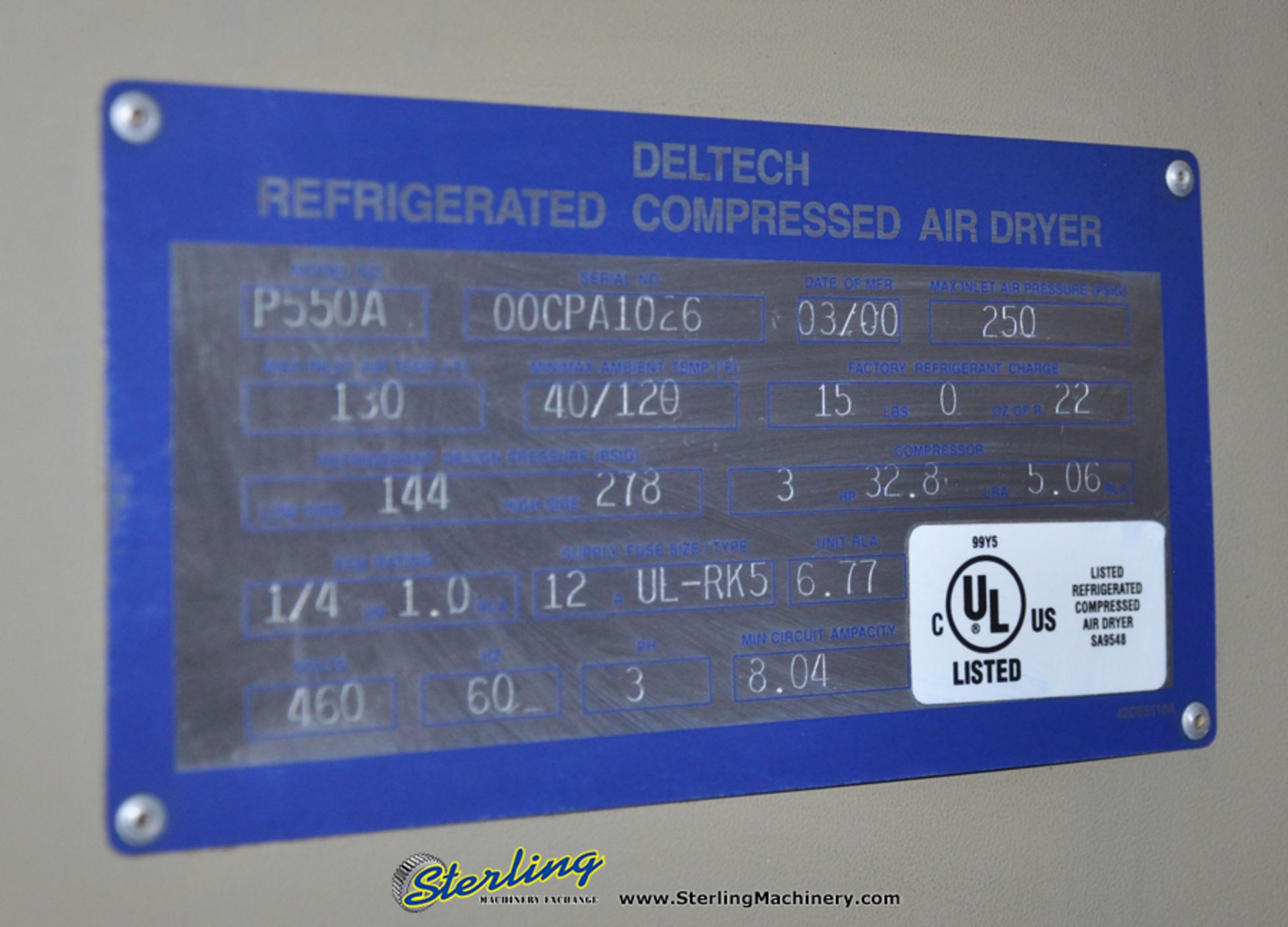 2,700 CFM Used Deltech Pyramid 2000 Refrigerated Air Dryer, Mdl. 10- 40, #A2830 ( - Image 5 of 6