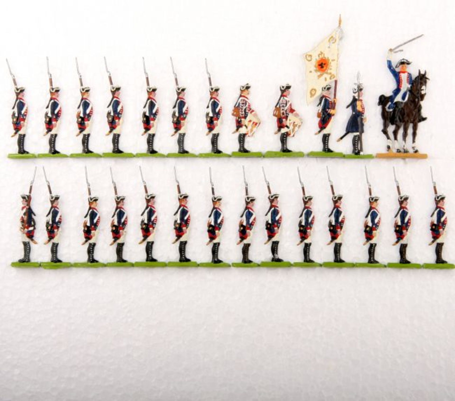 Preußen um 1760, Musketiere vom Infanterie-Rgt. v. Winterfeldt Nr. 1 im Halt, Scholtz, saubere,