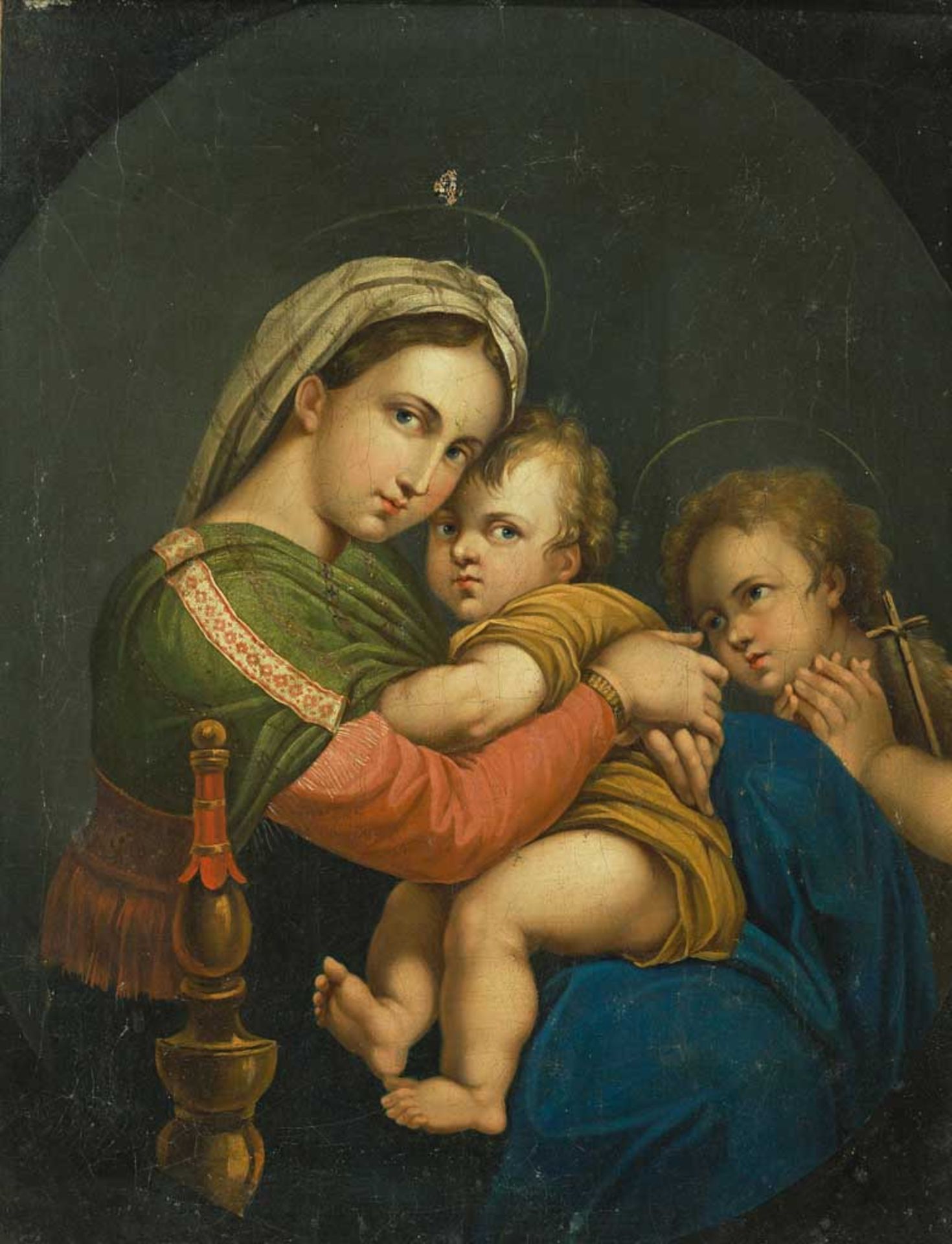 Maler des 19. Jh. Madonna della Sedia nach Raffael. Öl/Lwd. 47 x 39,5 cm. R