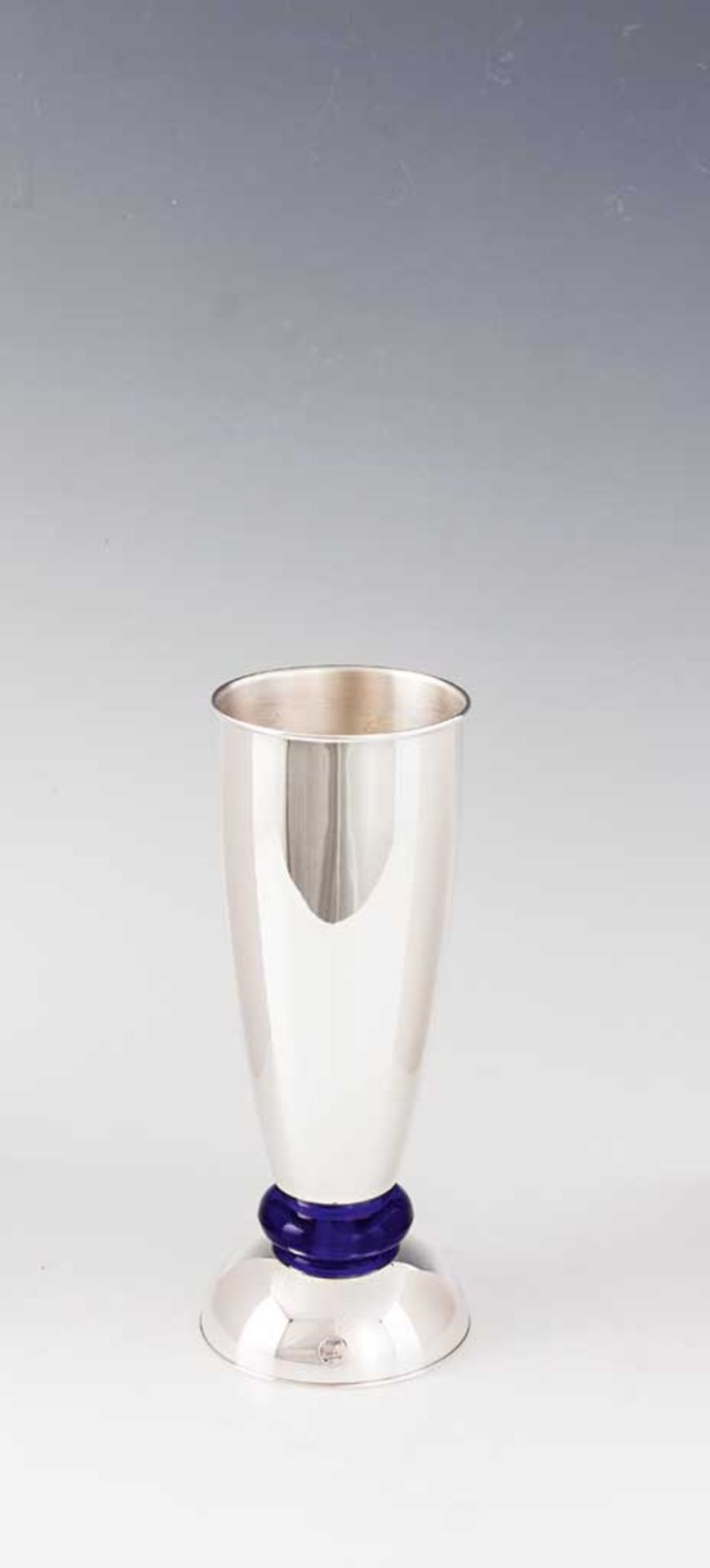 Munari-Objekt, als Vase und Kerzenständer zu verwenden. Sterlingsilber mit kobaltblauem Glas. H 24