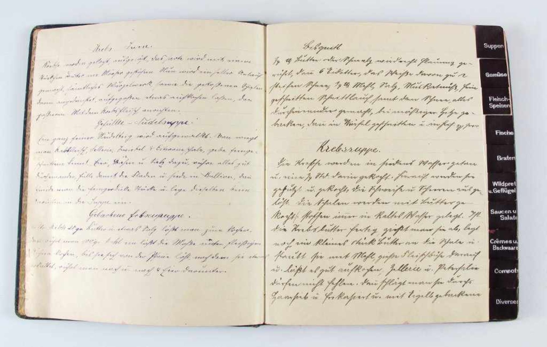 Kochbuch: Handschriftliches Kochbuch mit Einträgen u.a. zu Suppen, Fleischspeisen, Braten, Saucen