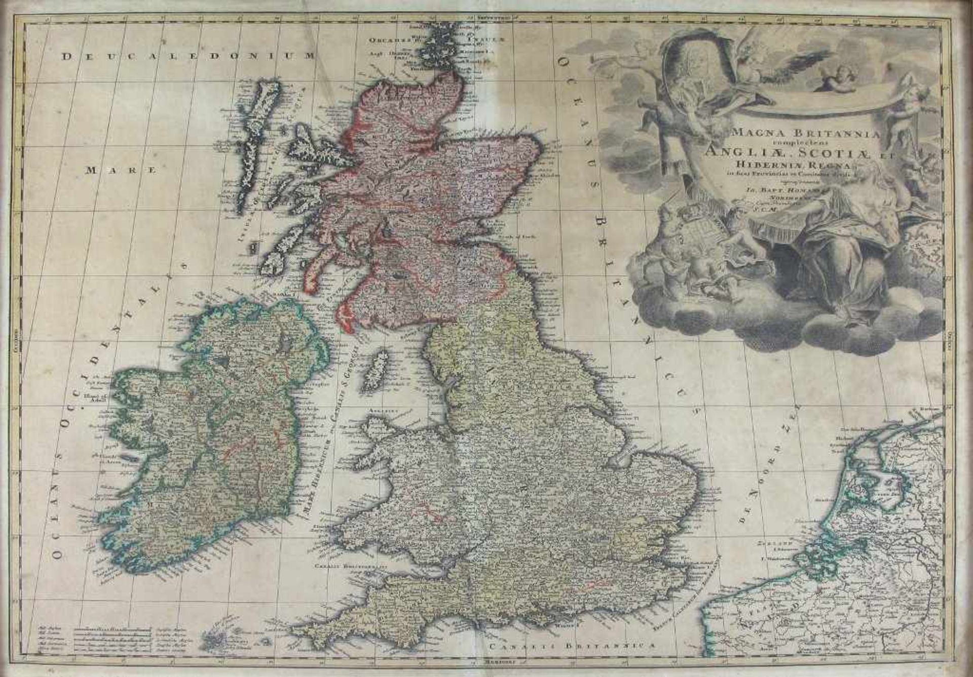 Großbritannien und Irland. In großer Wappenkartusche mit Göttin Europa und Putten: "Magna