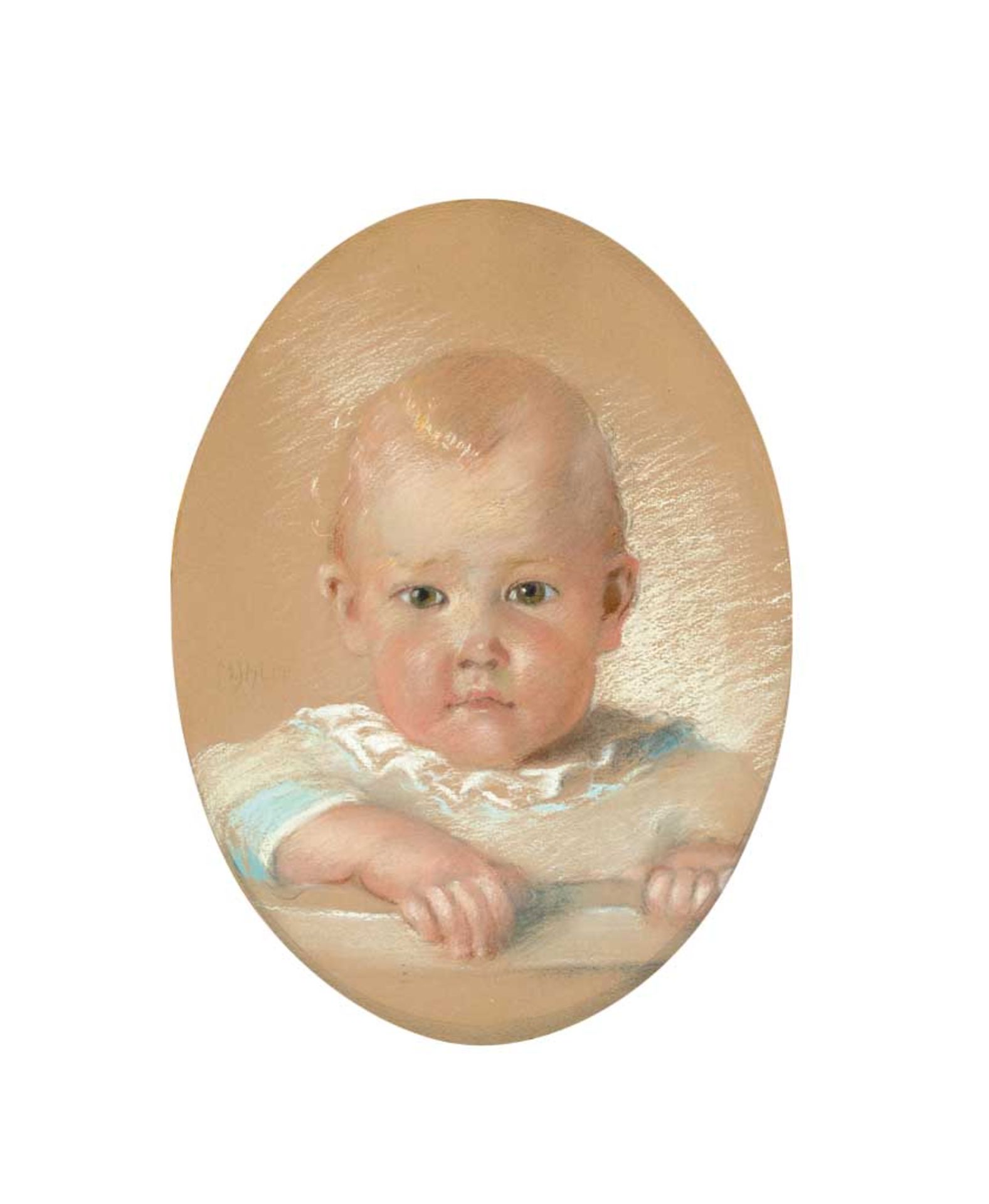 Marie Ihlée. 1907 - 1930 in Kassel tätig genannt. Sign. Portrait eines Kleinkindes. Pastell. Oval,