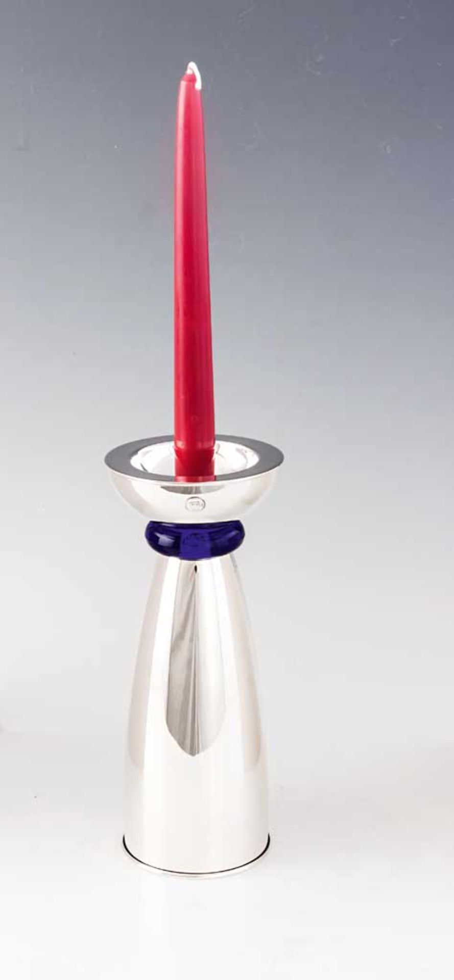 Munari-Objekt, als Vase und Kerzenständer zu verwenden. Sterlingsilber mit kobaltblauem Glas. H 24 - Image 2 of 2