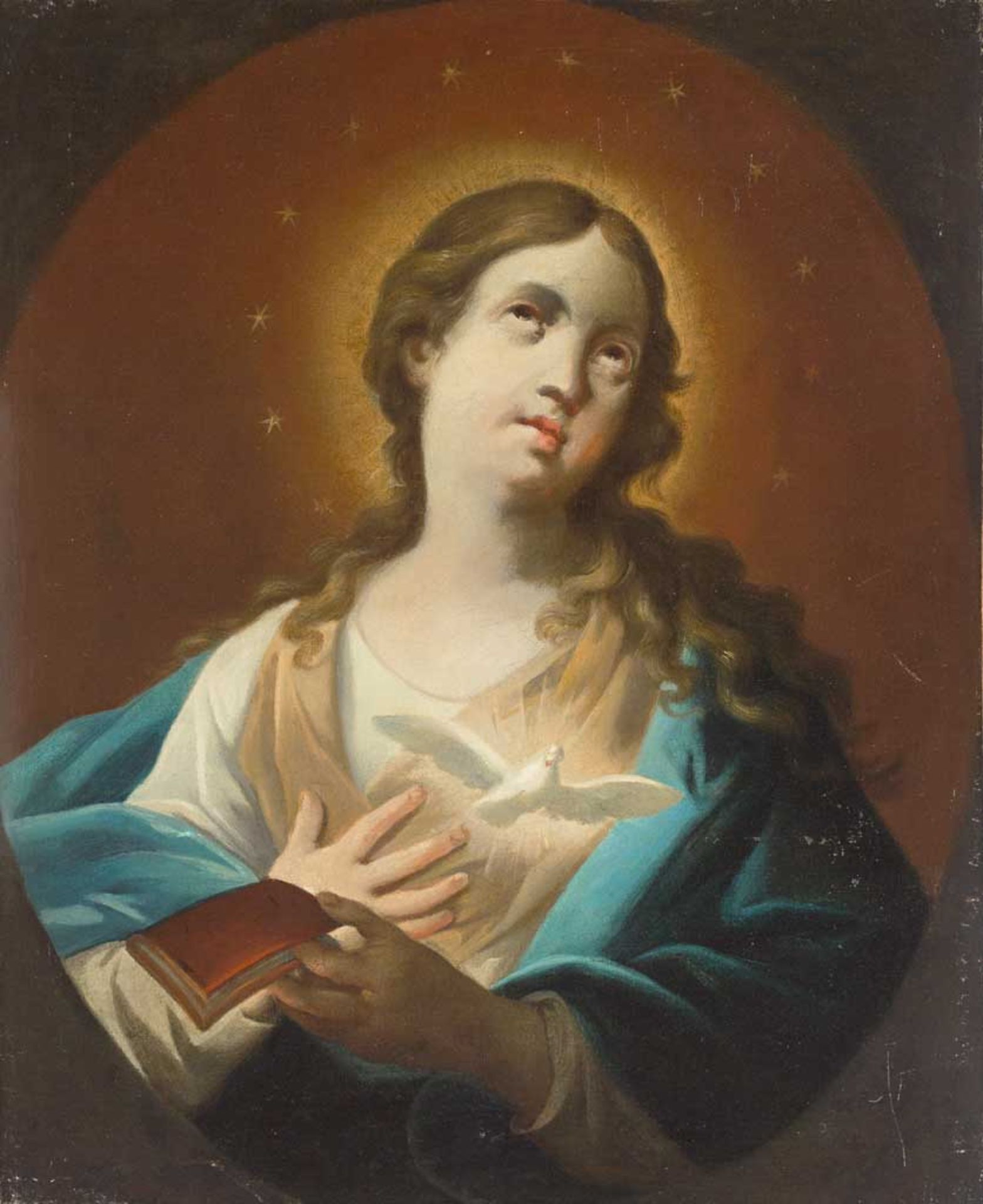 Österreich, 1. Hälfte 18. Jh. Maria im Strahlenkranz mit Taube als Symbol des Hl. Geistes. Öl/Lwd.