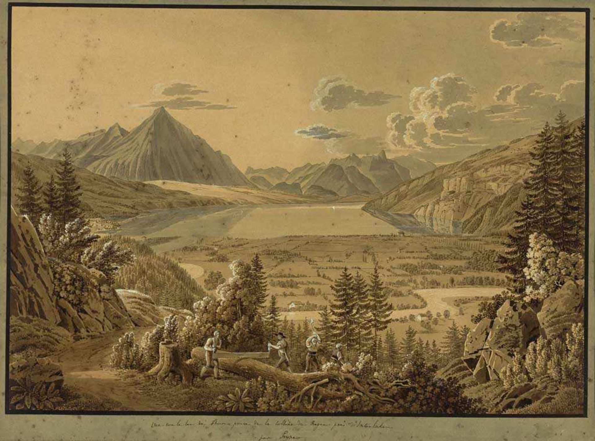 Franz Xaver Triner. 1767 Arth - 1824 Bürgeln. Sign. Rs. bet. "Blick aus der Nähe von Interlaken