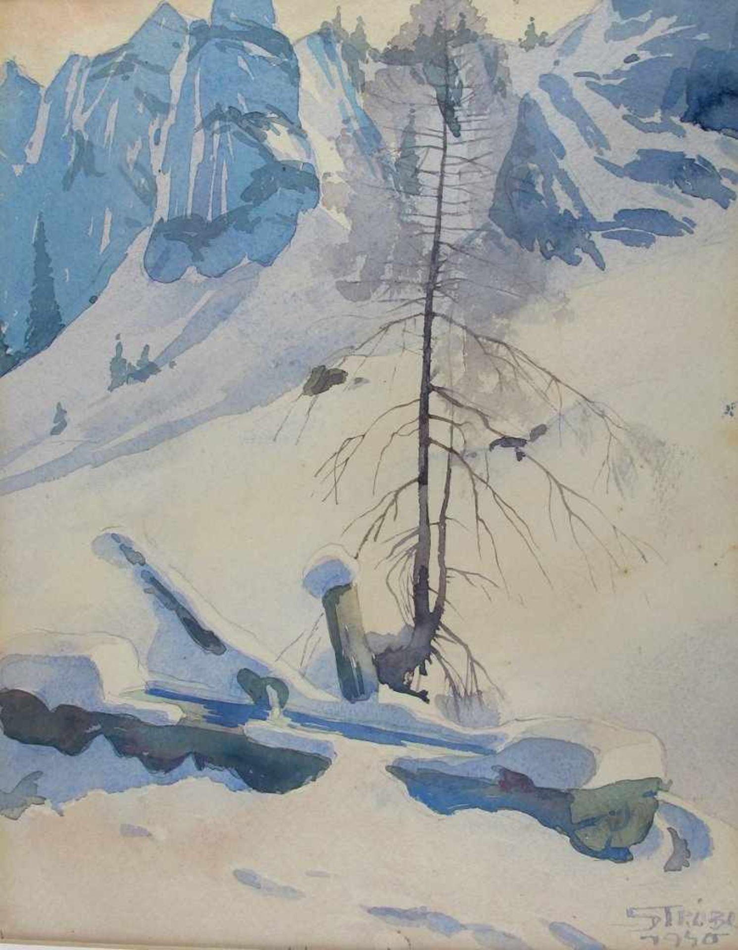 Hans Strobl. 1913 Bezau - 1974 Schwarzach. Sign. und 1940 dat. Winterliche Gebirgslandschaft im