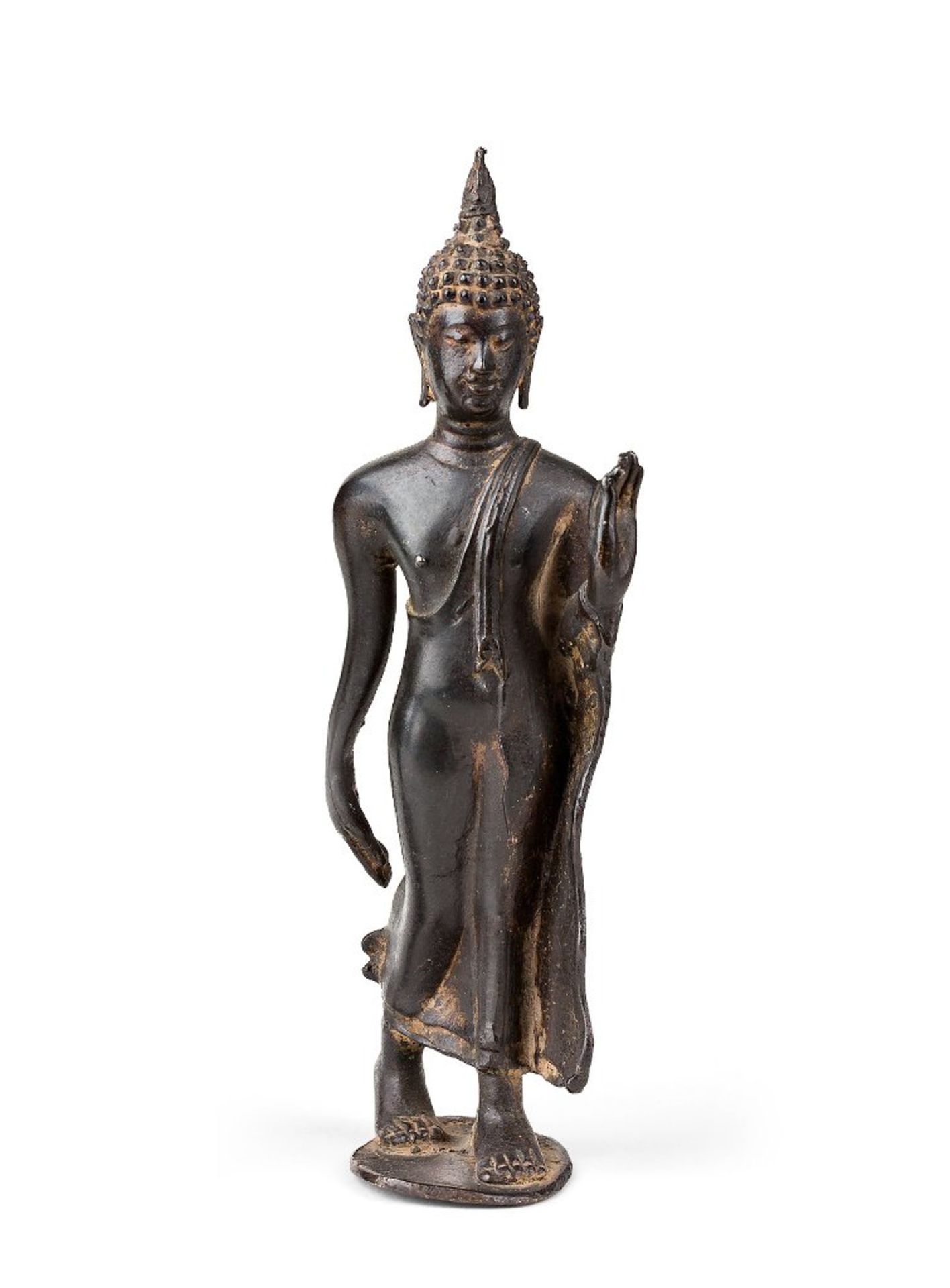 Schreitender Buddha mit Friedensgestus. Bronze. Südostasien, 19. Jh. H 13 cm