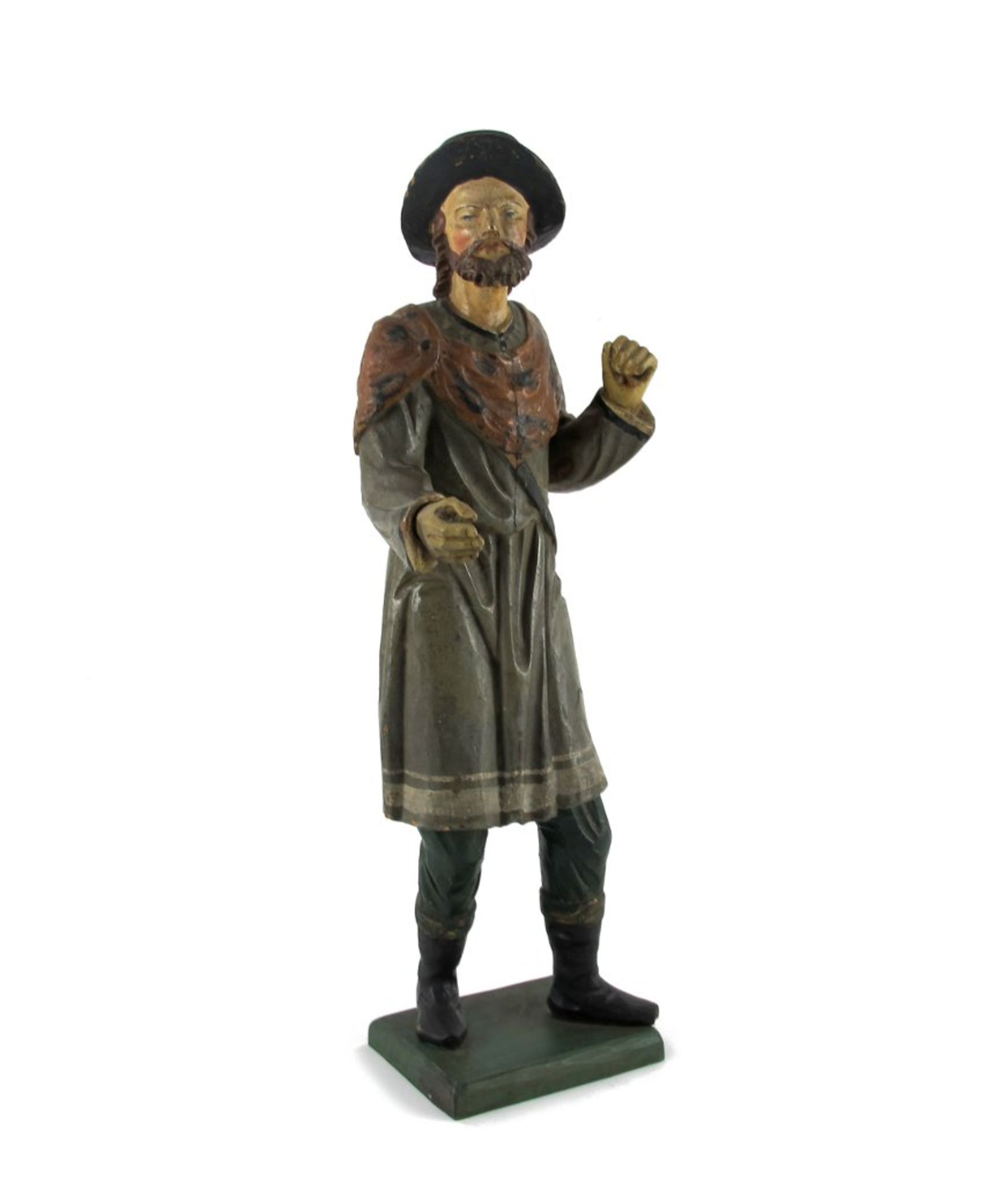 Hirte als Krippenfigur. Holz, polychrom gefasst. Um 1900. H 43 cm