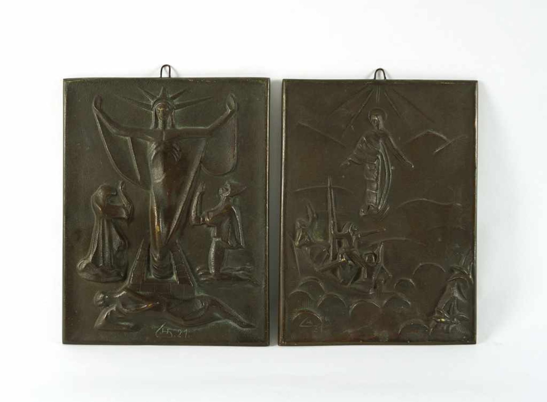 Hans Leip. 1893 - Hamburg - 1983. Paar Bronzereliefs, beide monogr. und (19)21 dat. Christus auf dem