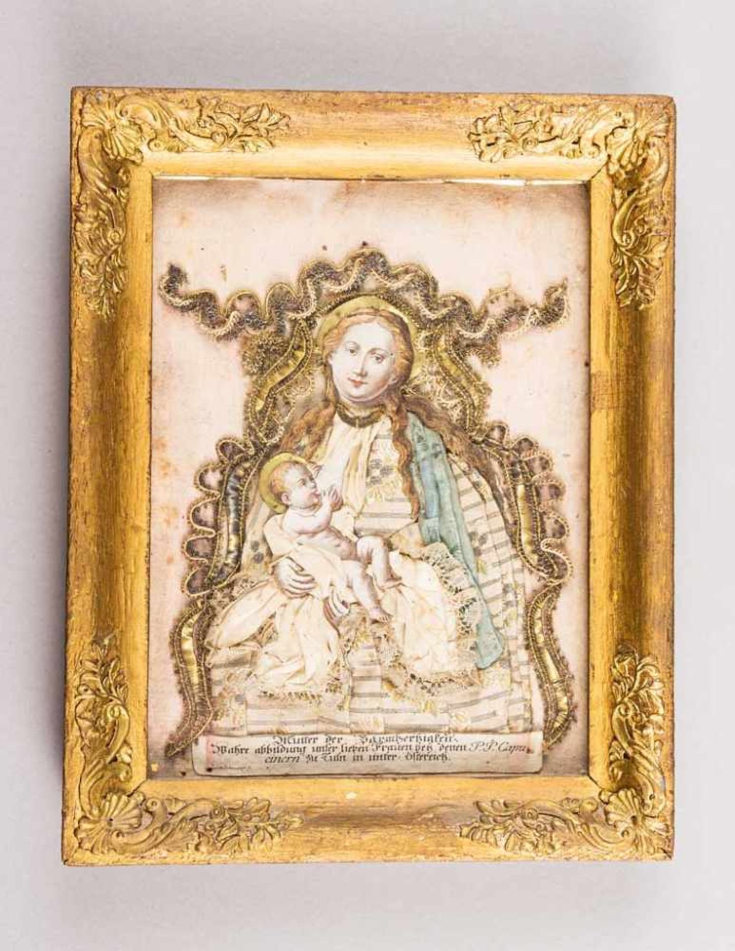 Collage mit Maria lactans. Um 1800. 22,5 x 16 cm. Gl.u.R